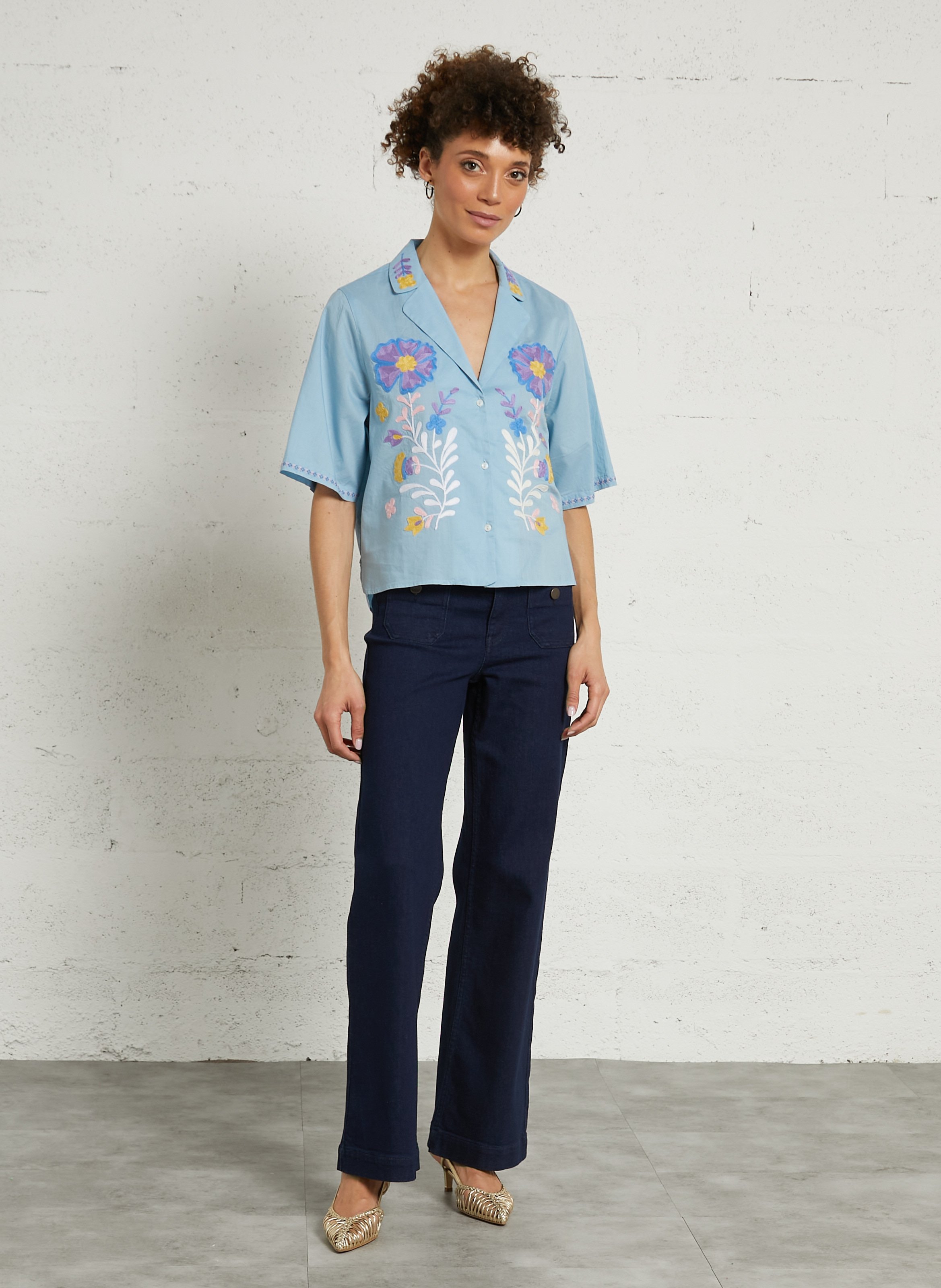 Jean droit taille mi haute uni anais MAISON 123 Bleu