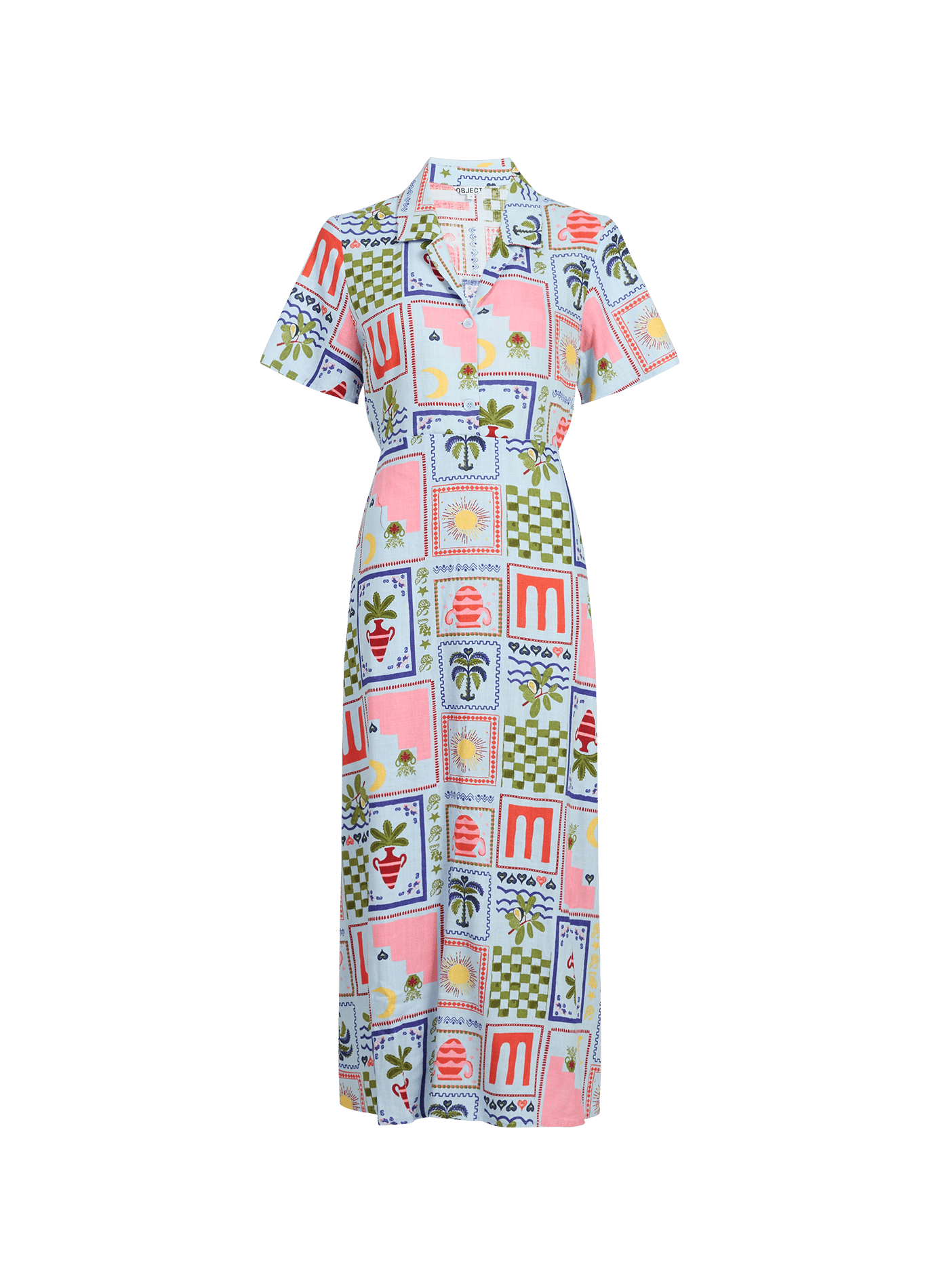 Robe midi imprimée à manches courtes OBJECT Bleu