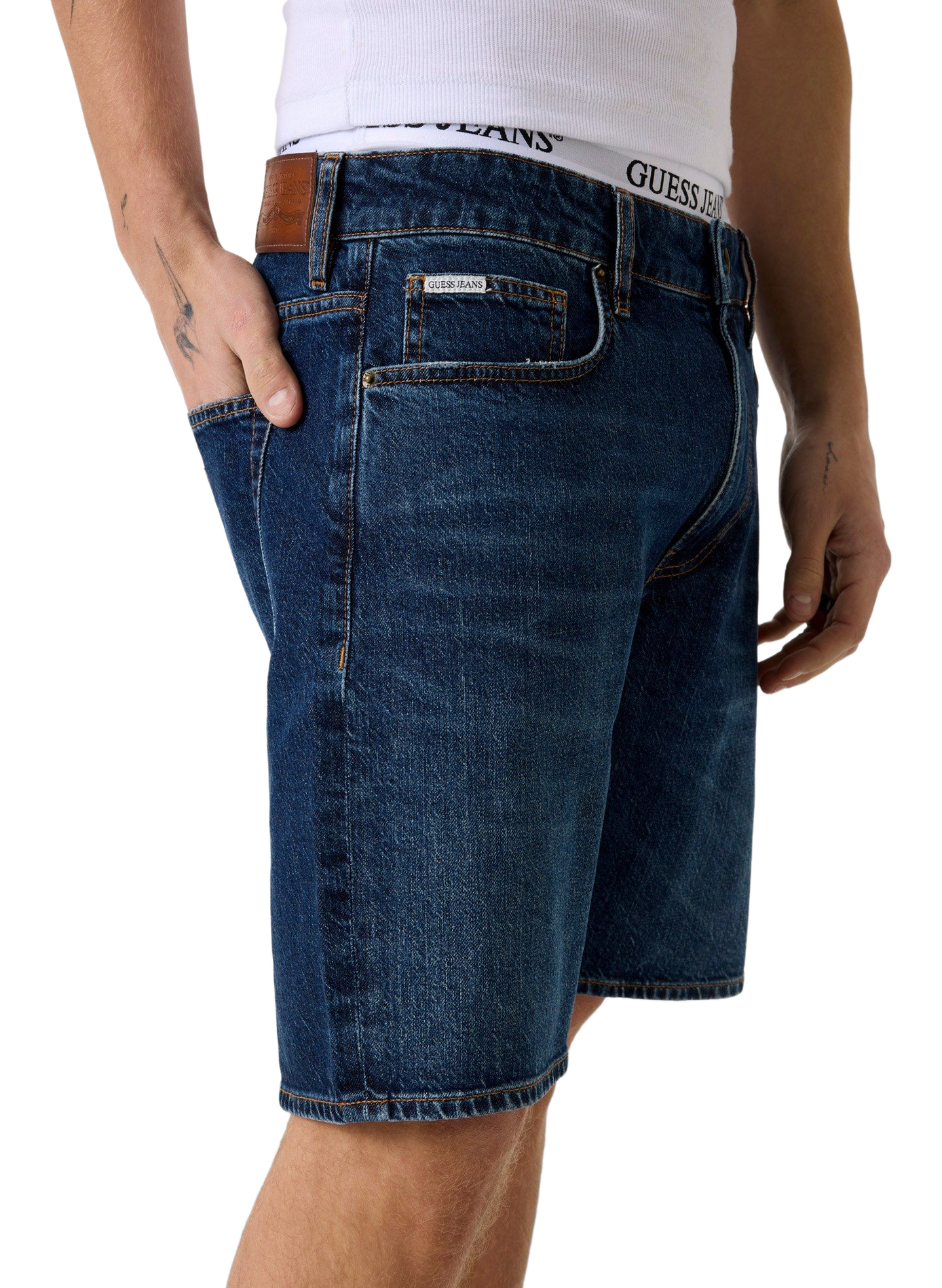 Denim cotton blend shorts GUESS Blue