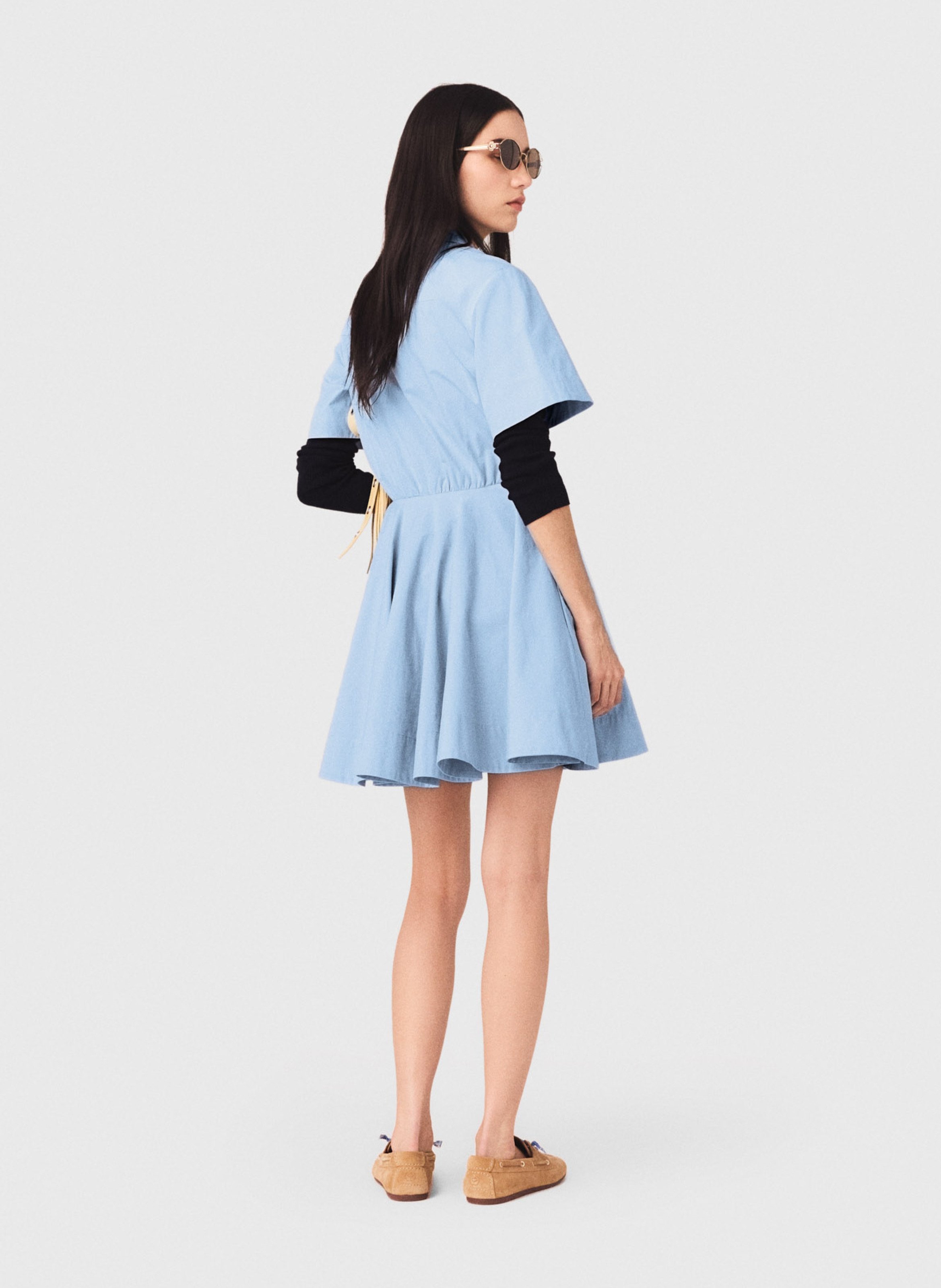Robe courte évasée en coton mélangé Bleu