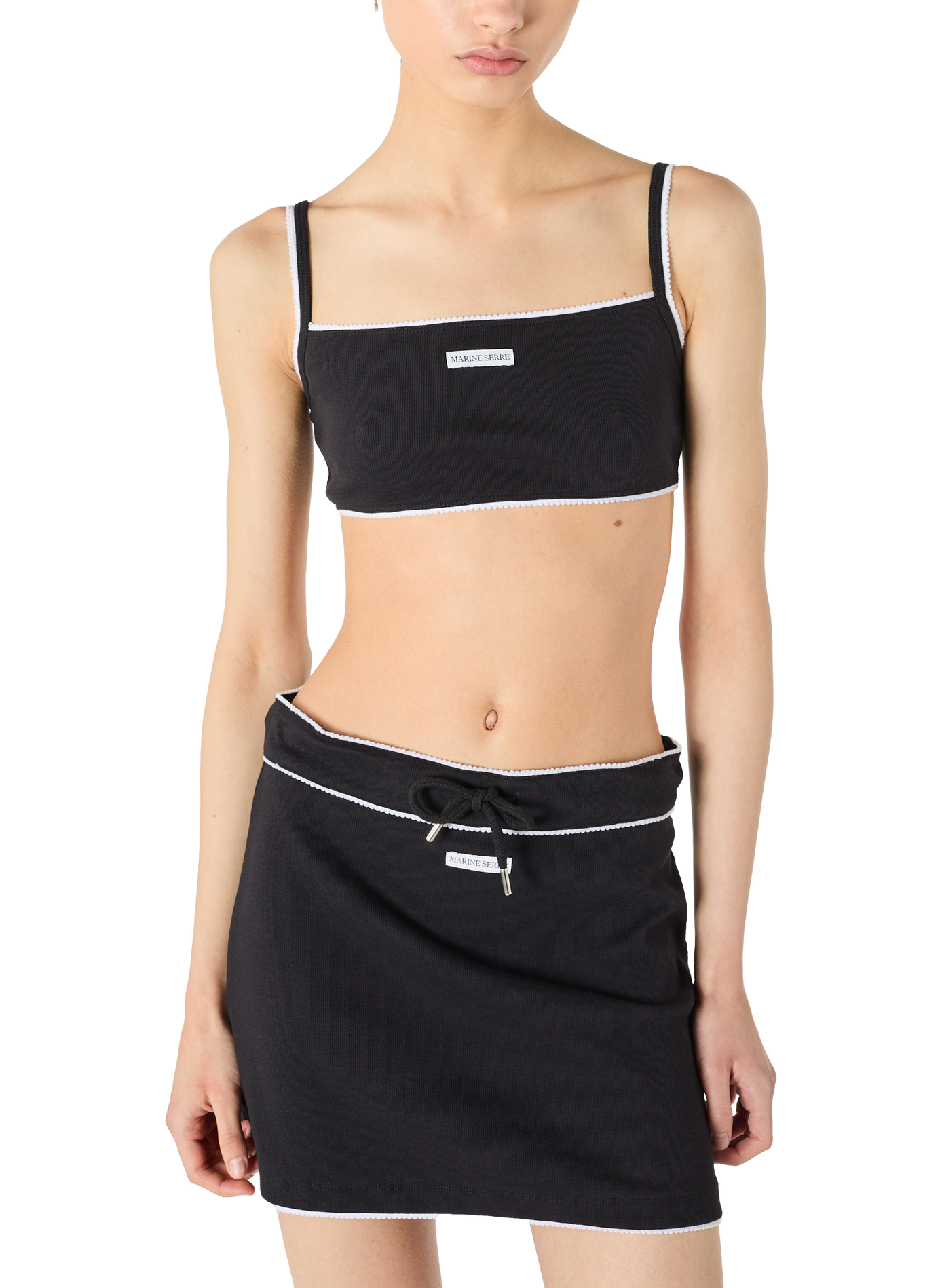 Light ribbed jersey drawstring-waist mini skirt organic cotton MARINE SERRE Black