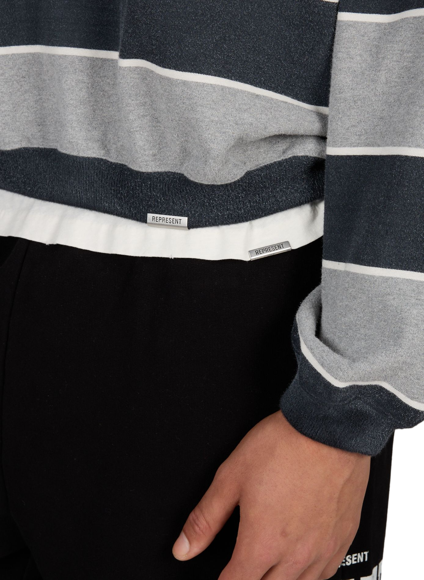 Round neck striped buttoned sweatshirt REPRESENT Black