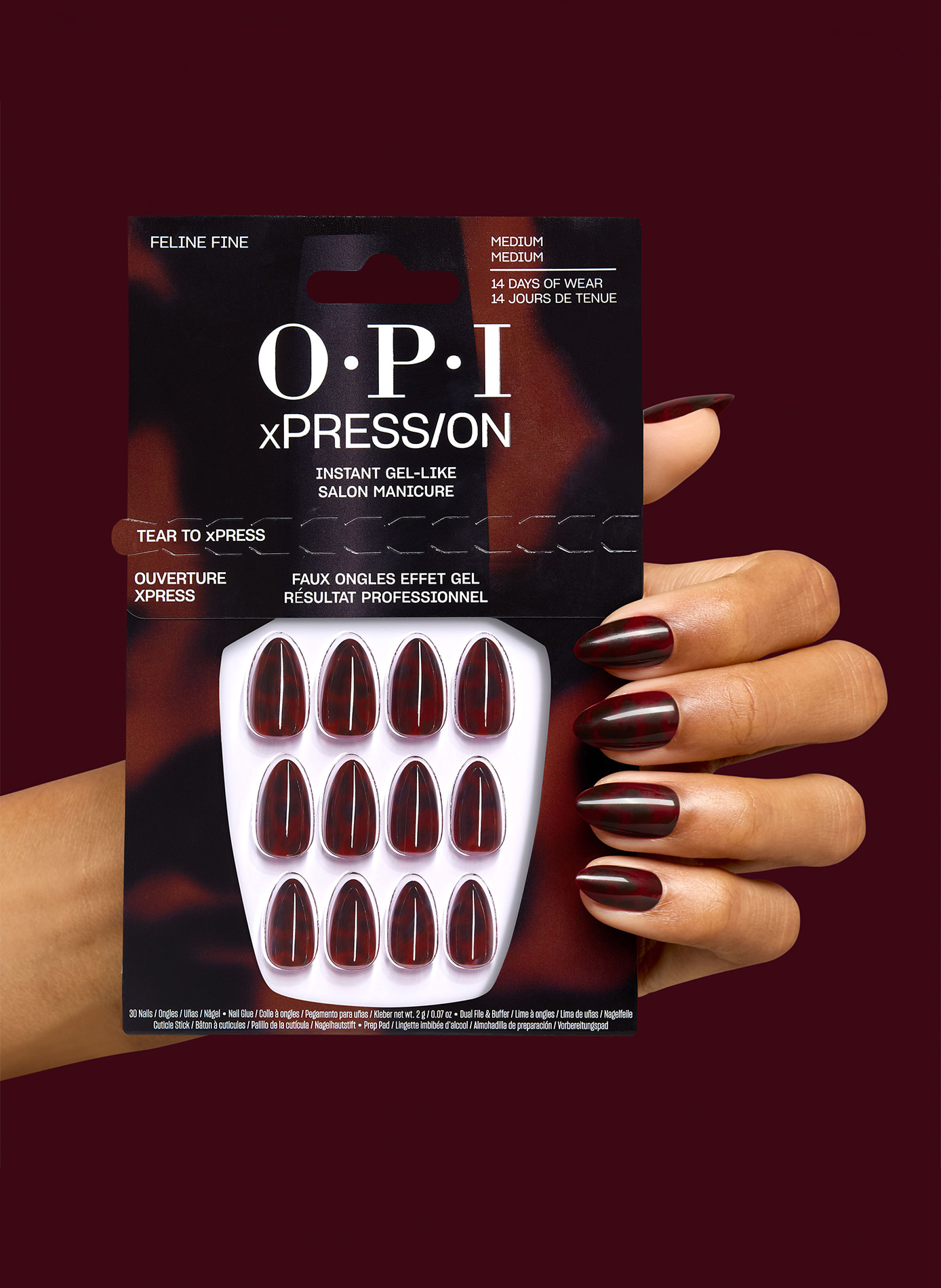 Feline Fine - xPress/On OPI Rouge foncé & noir