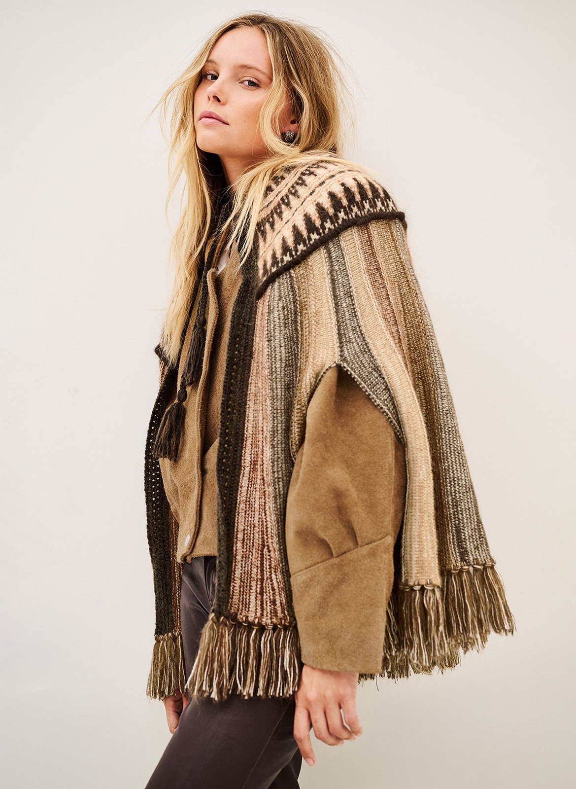 Poncho ample en laine mélangée prato BA&SH Marron