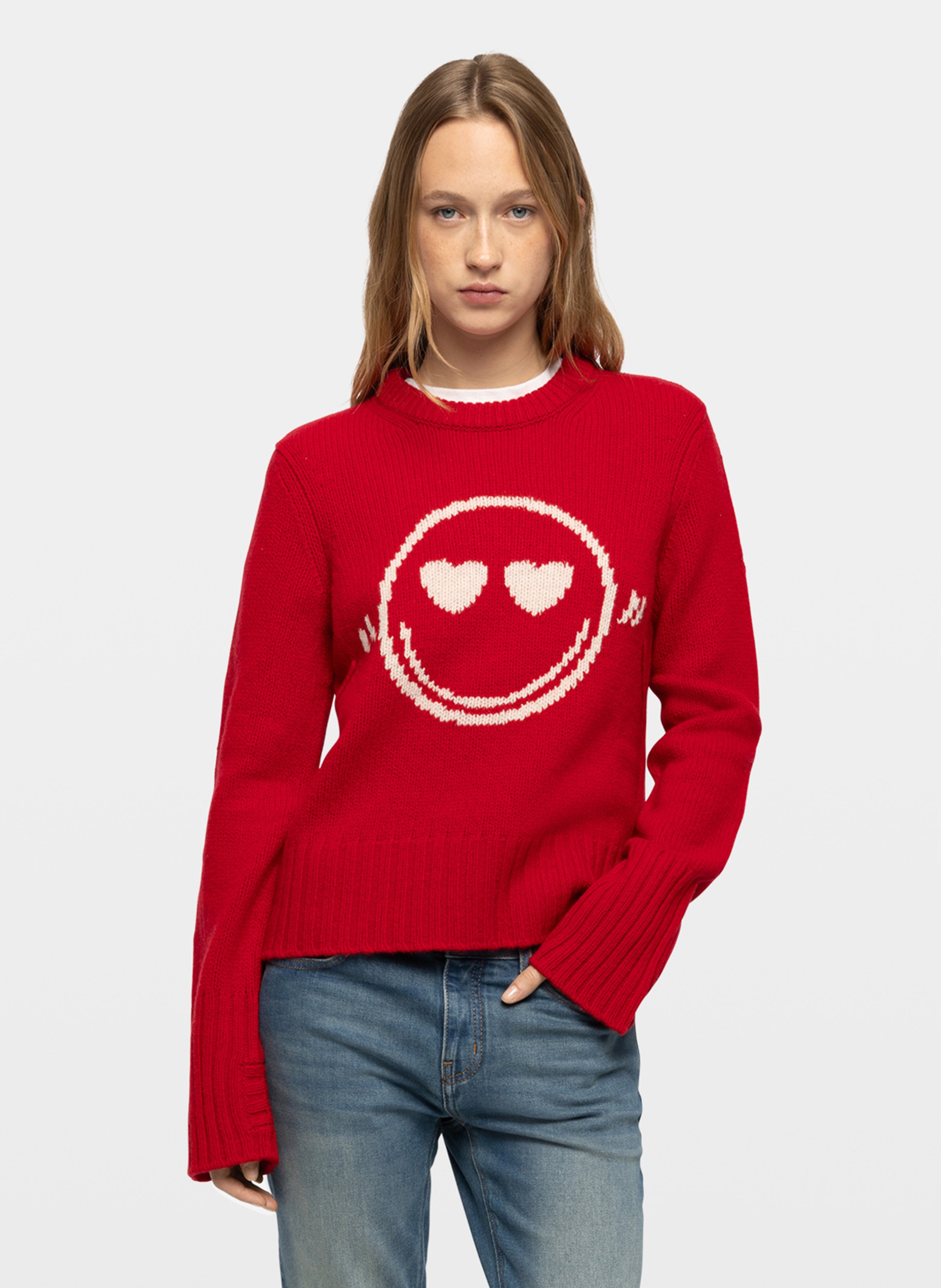 Pull col rond droit imprimé en laine malty ZADIG&VOLTAIRE Rouge
