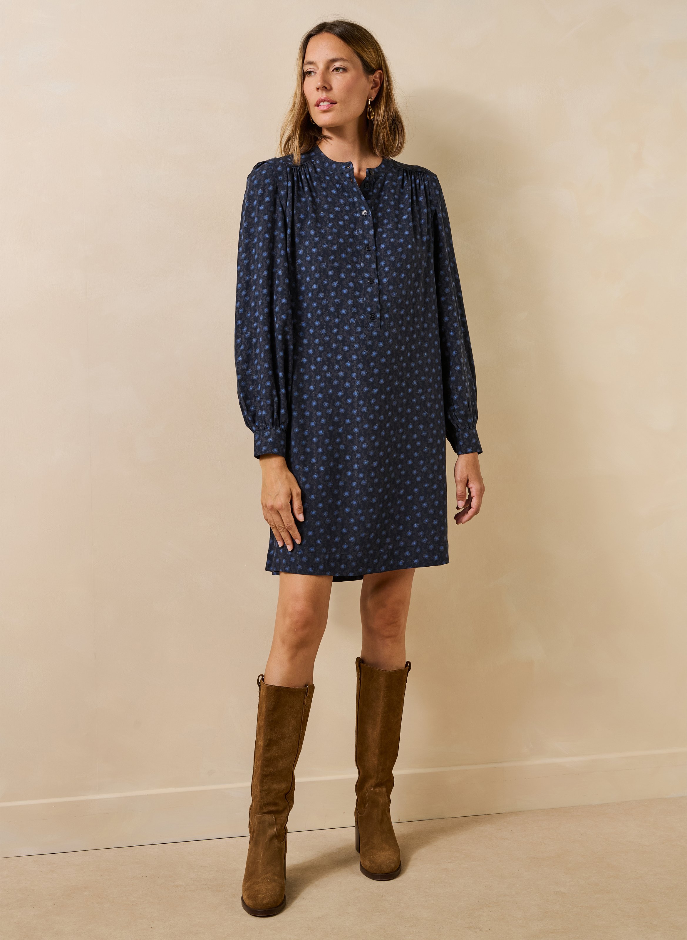Korte rechte jurk met print LA FEE MARABOUTEE Blauw