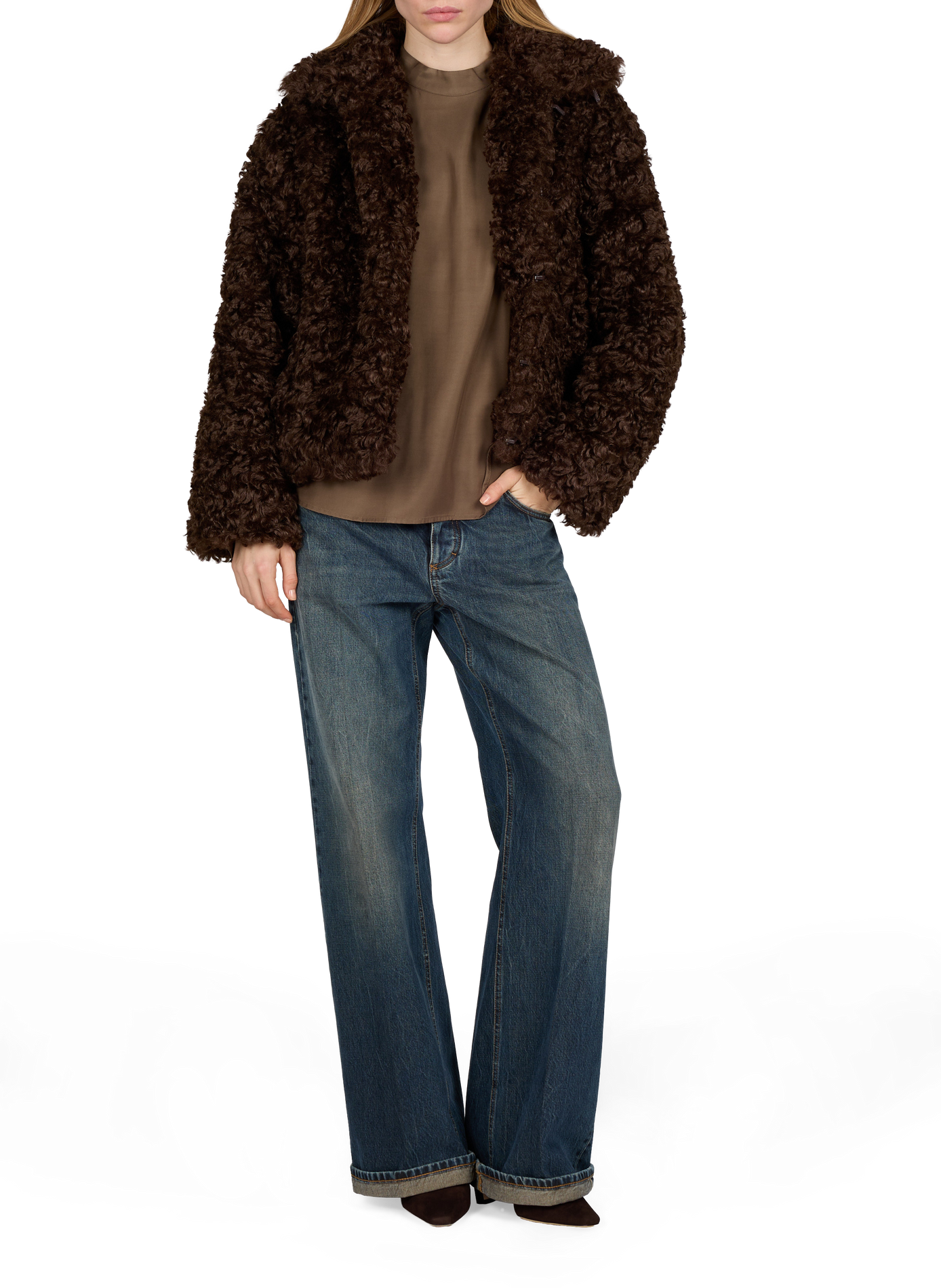 Straight faux fur jacket CLOSED Brown