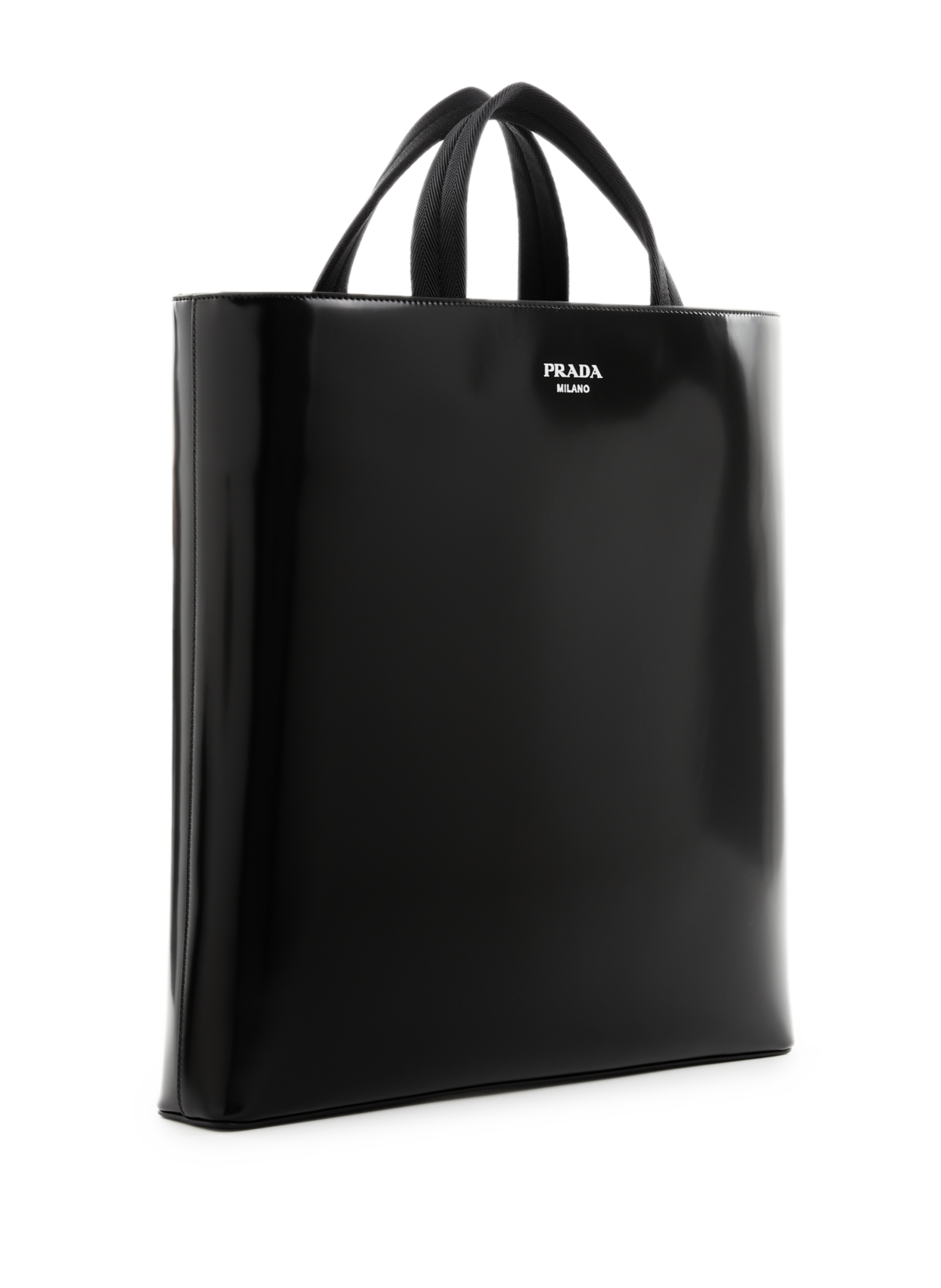 Leather shopping bag with flask PRADA Black