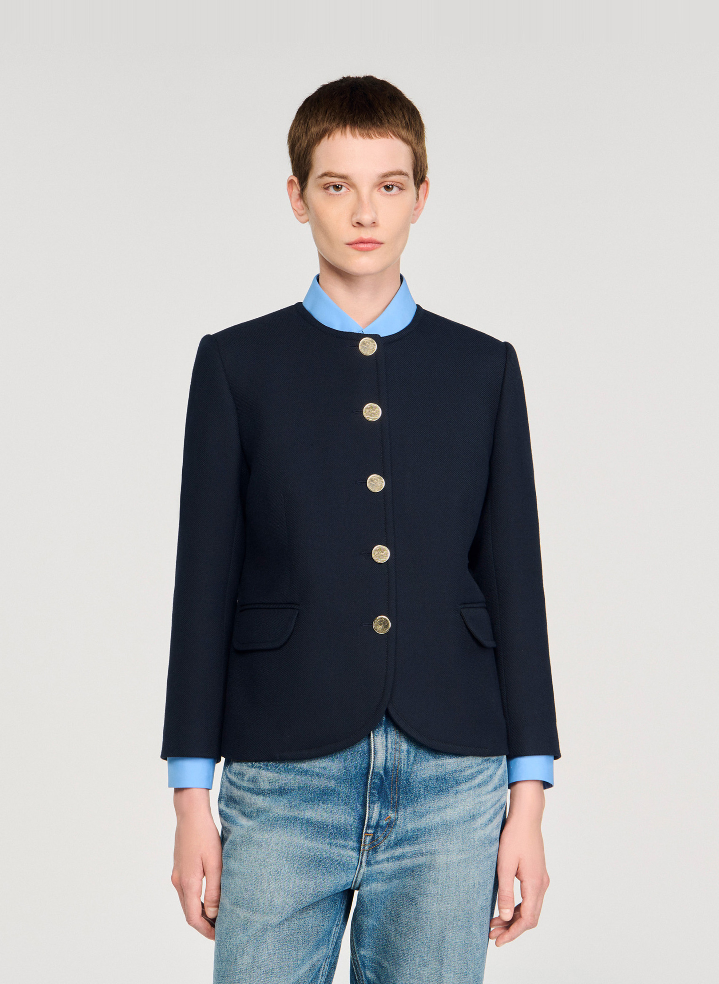 Veste tailleur droite boutonnée SANDRO Bleu