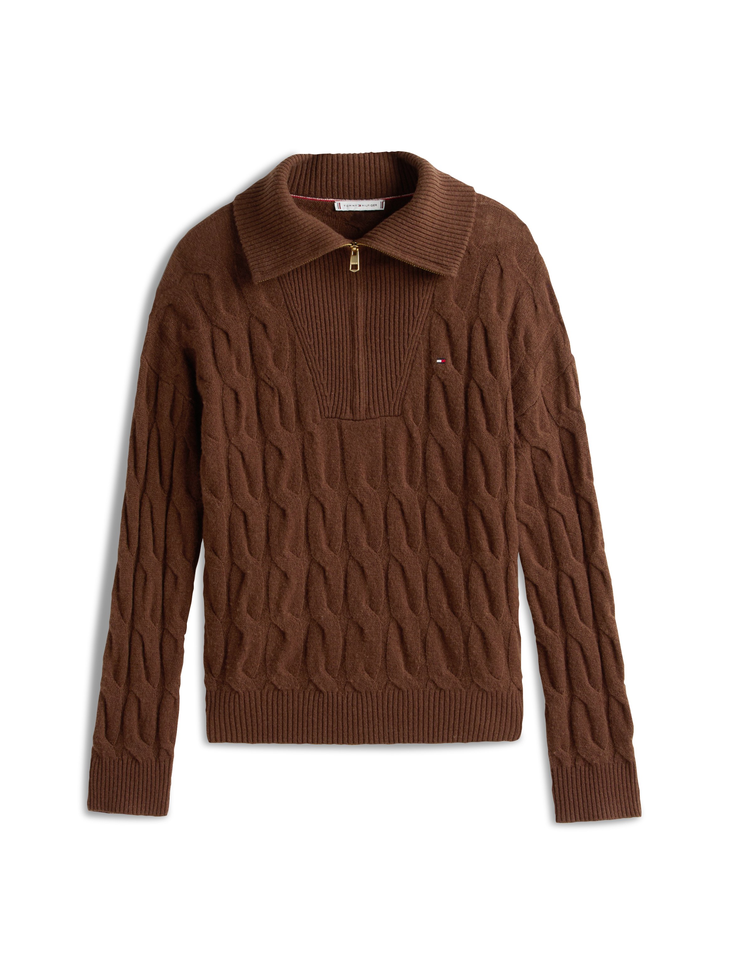 Pull col zippé en laine TOMMY HILFIGER Marron