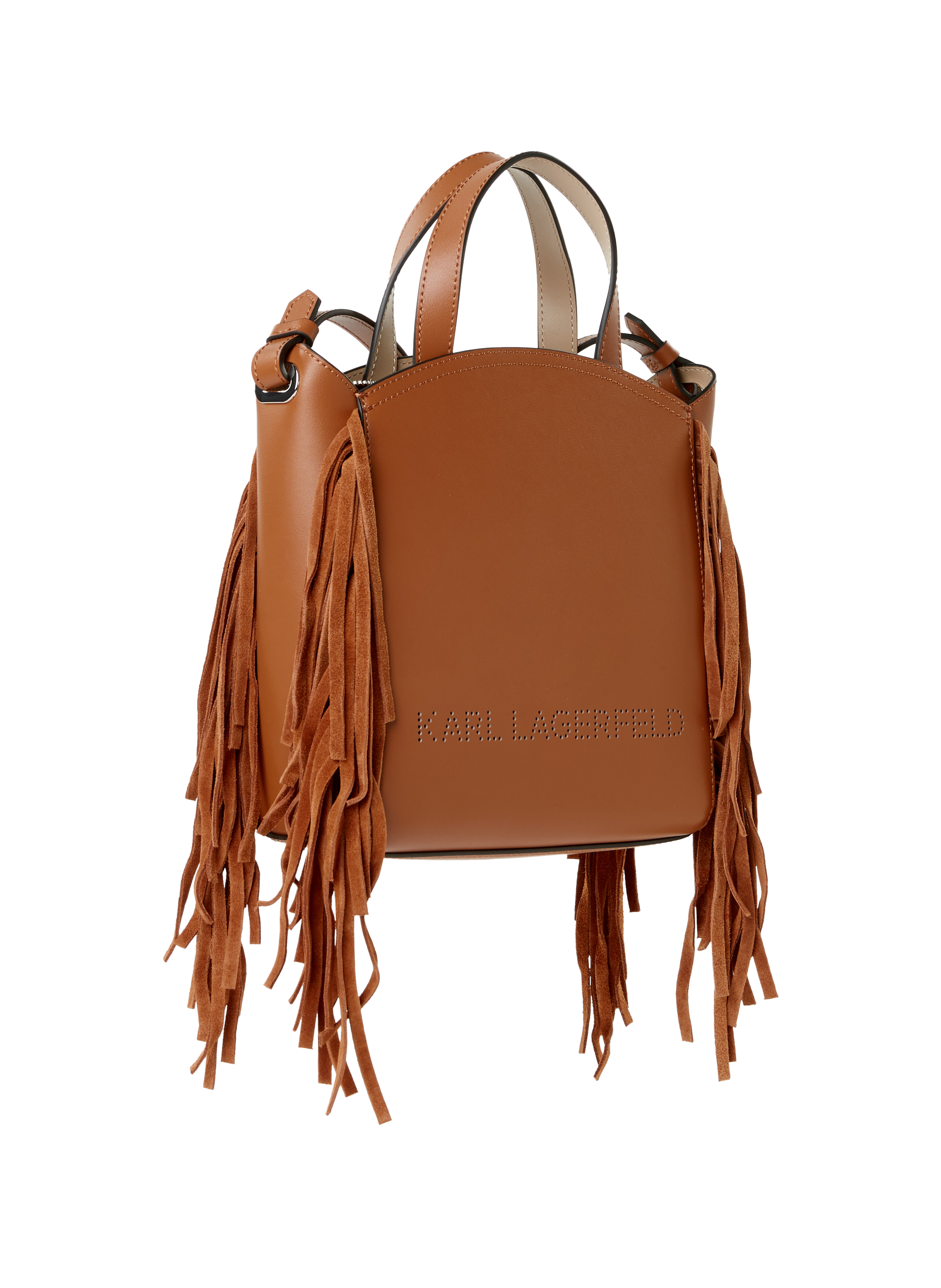 Leather fringe shoulder bag KARL LAGERFELD Brown