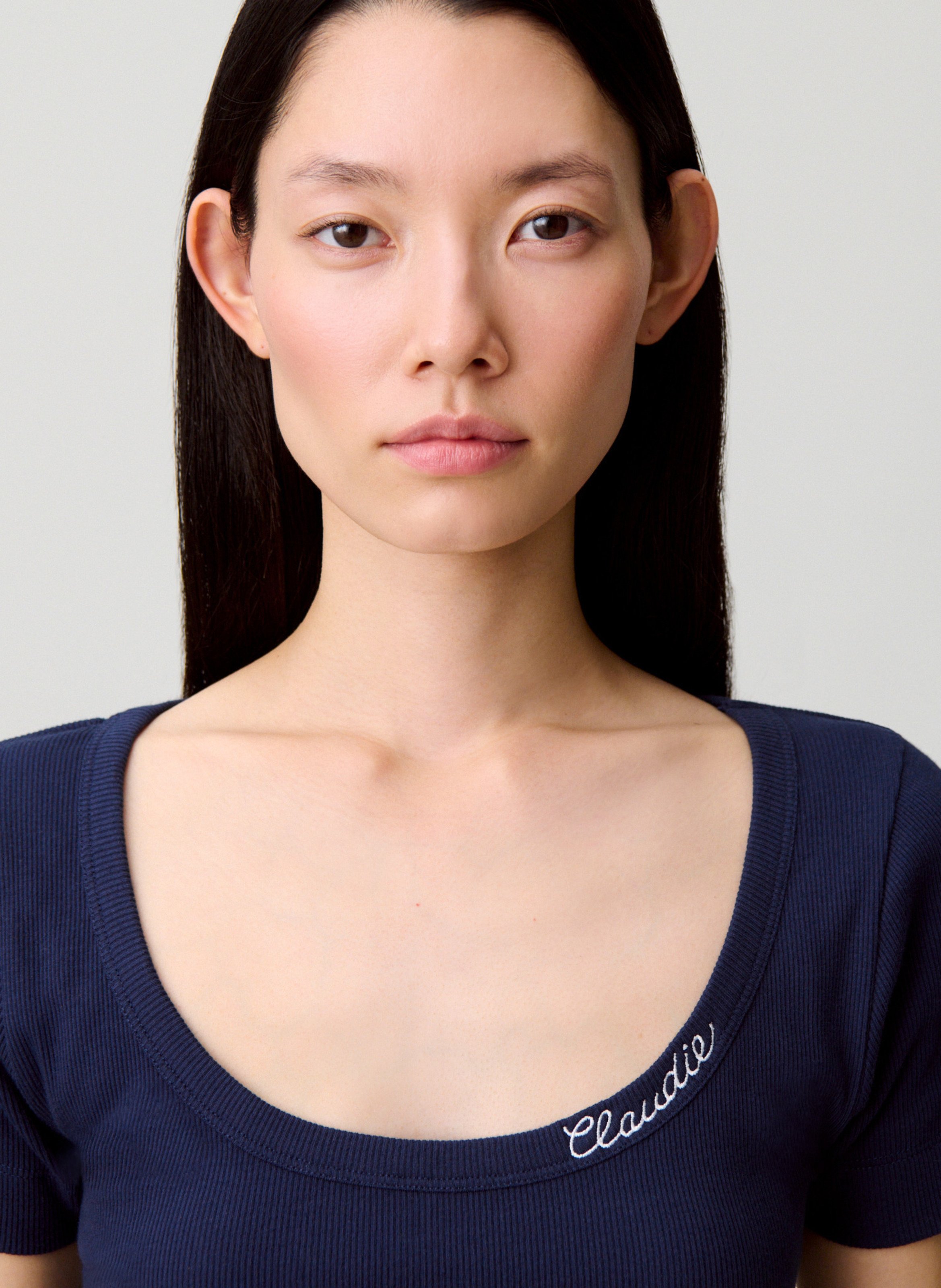 Tee-shirt court col rond ajusté CLAUDIE PIERLOT Bleu