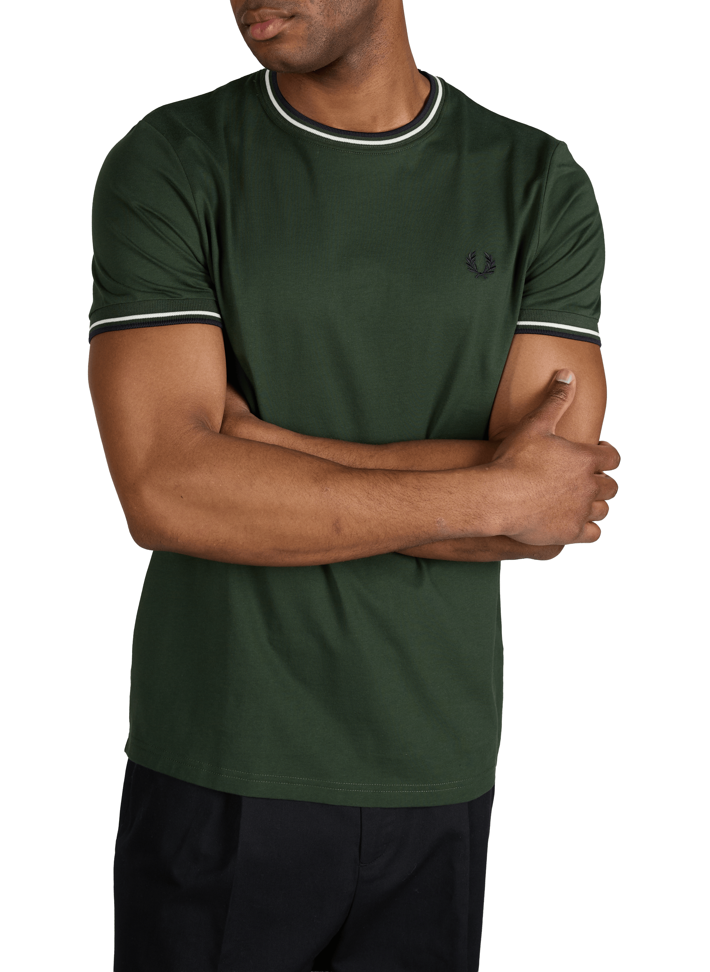 T-shirt uni à col rond en coton FRED PERRY Vert