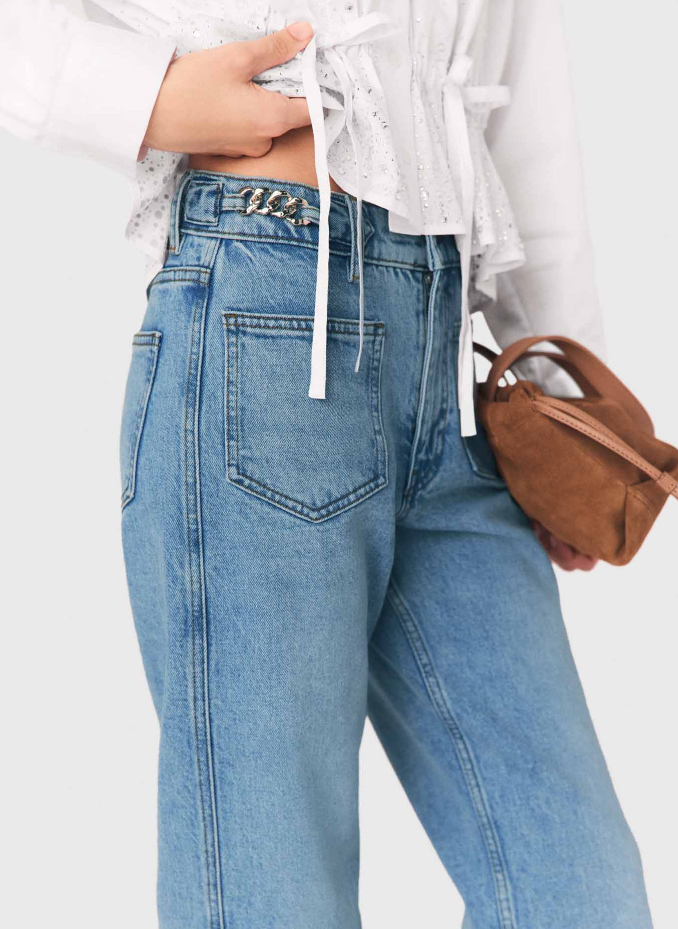 Jean droit en coton mélangé MAJE Bleu