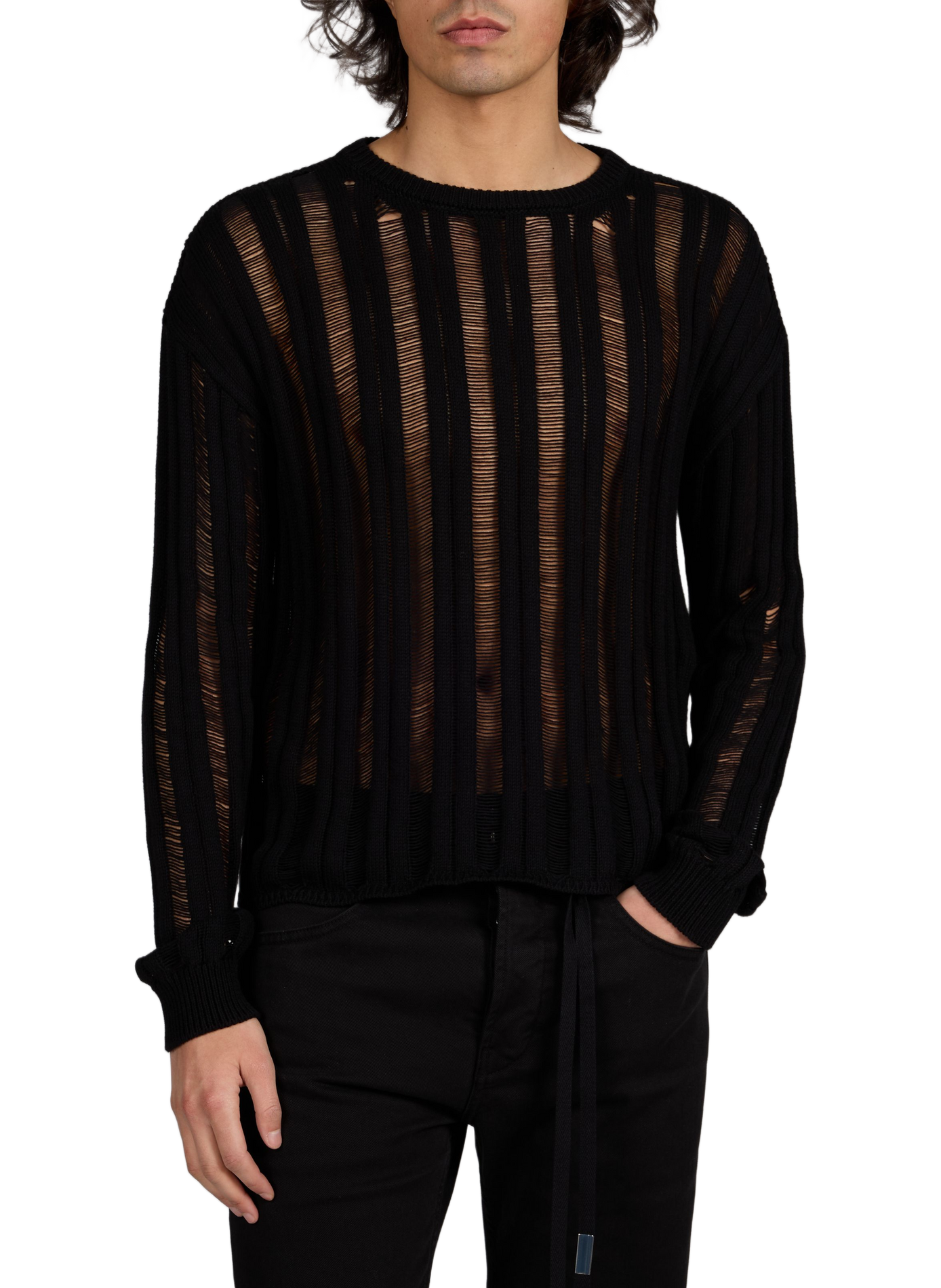 Oversized cotton and wool knit sweater ANN DEMEULEMEESTER Black