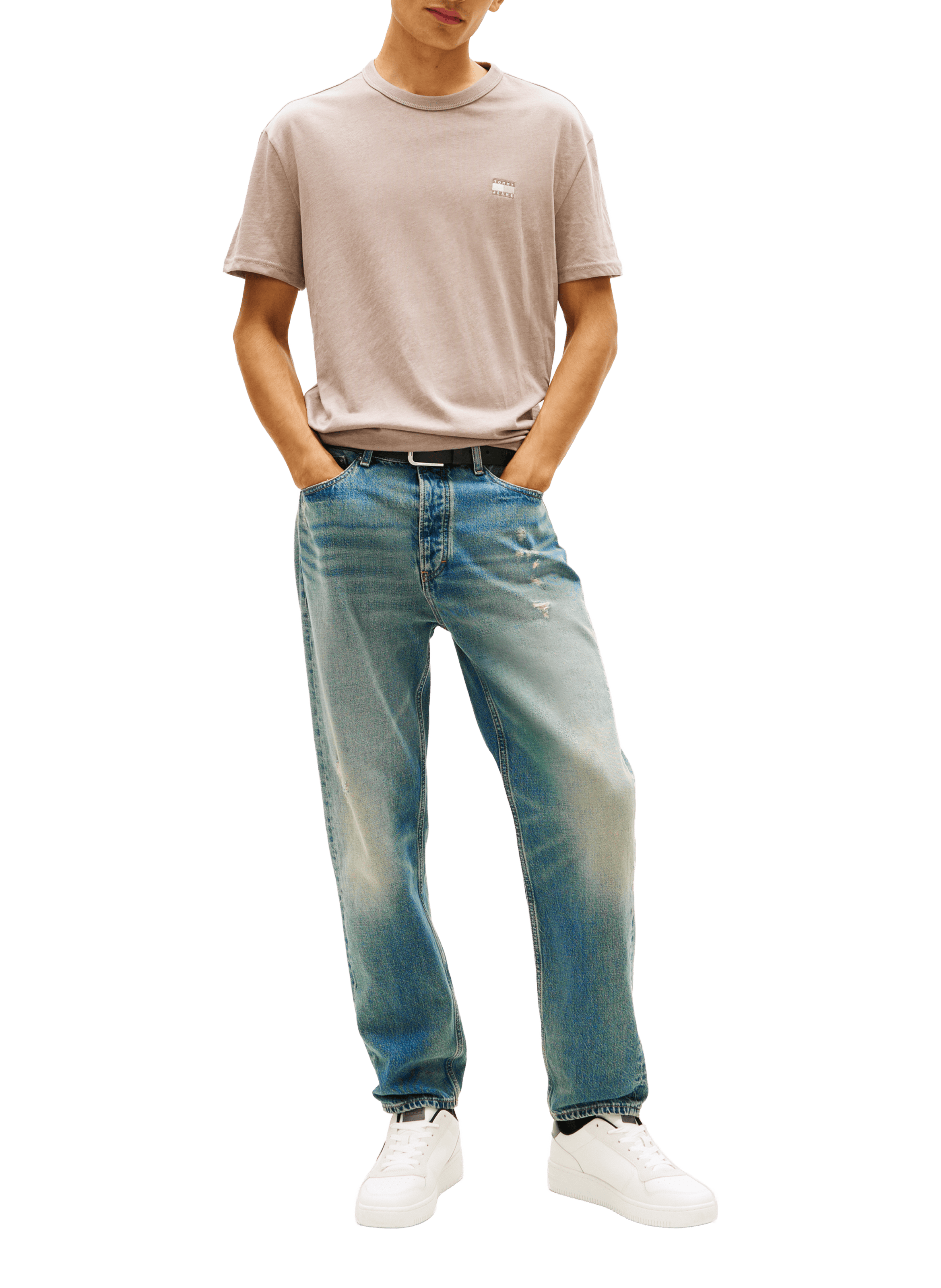 Round neck short sleeve t-shirt with embroidered logo TOMMY HILFIGER Grey