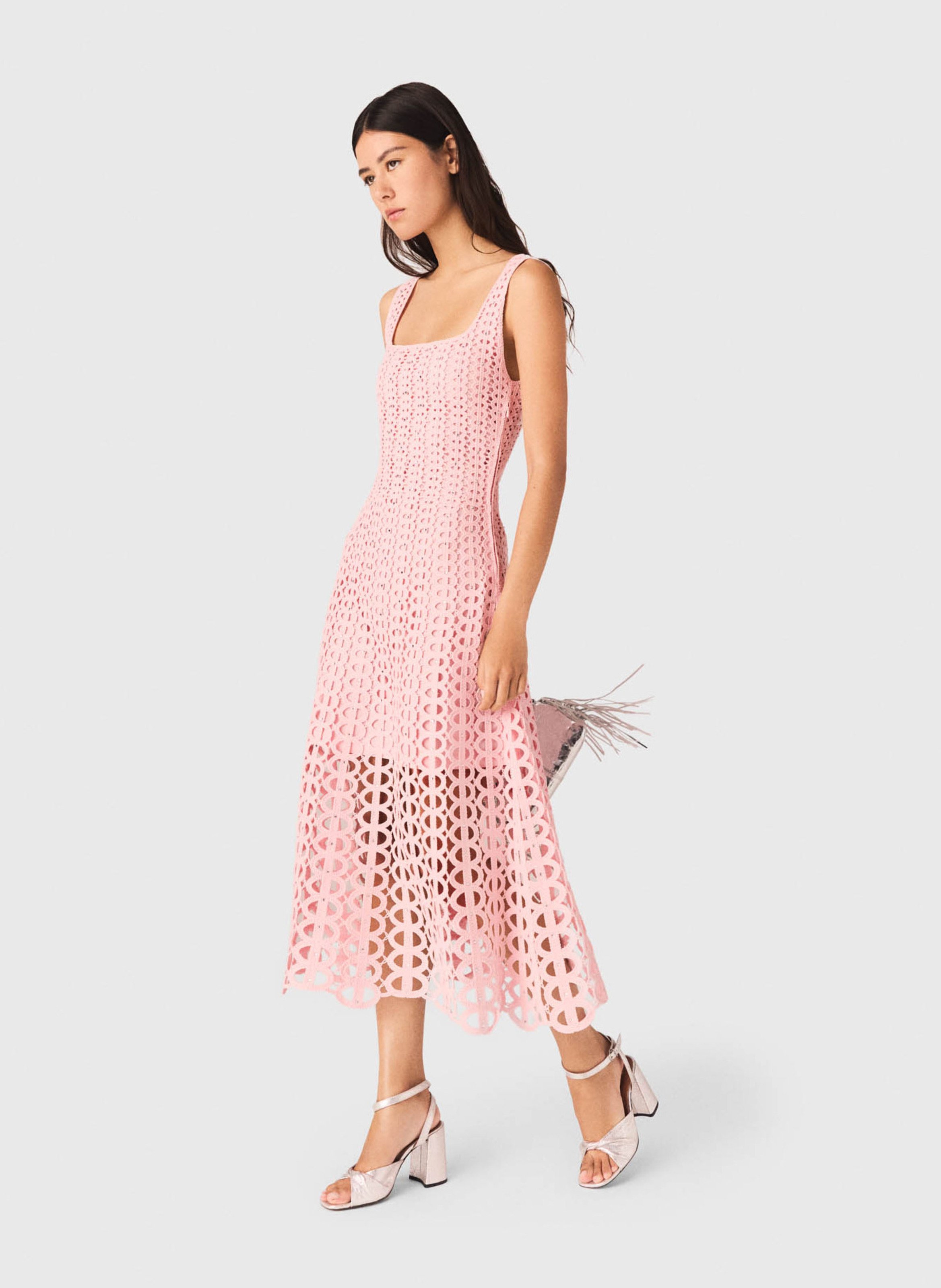 Robe évasée en crochet MAJE Rose