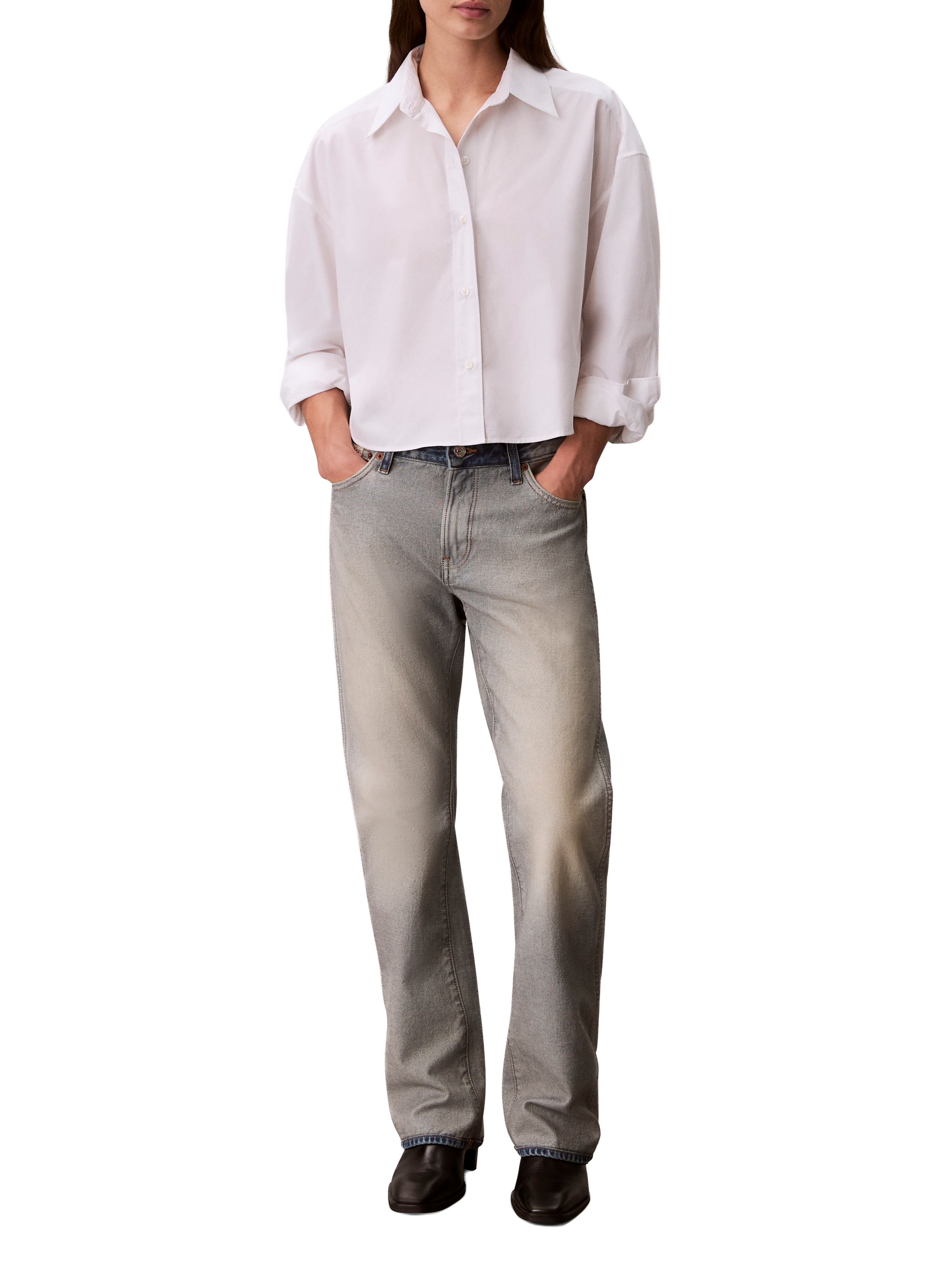 Chemise à coupe crop en coton CALVIN KLEIN Blanc