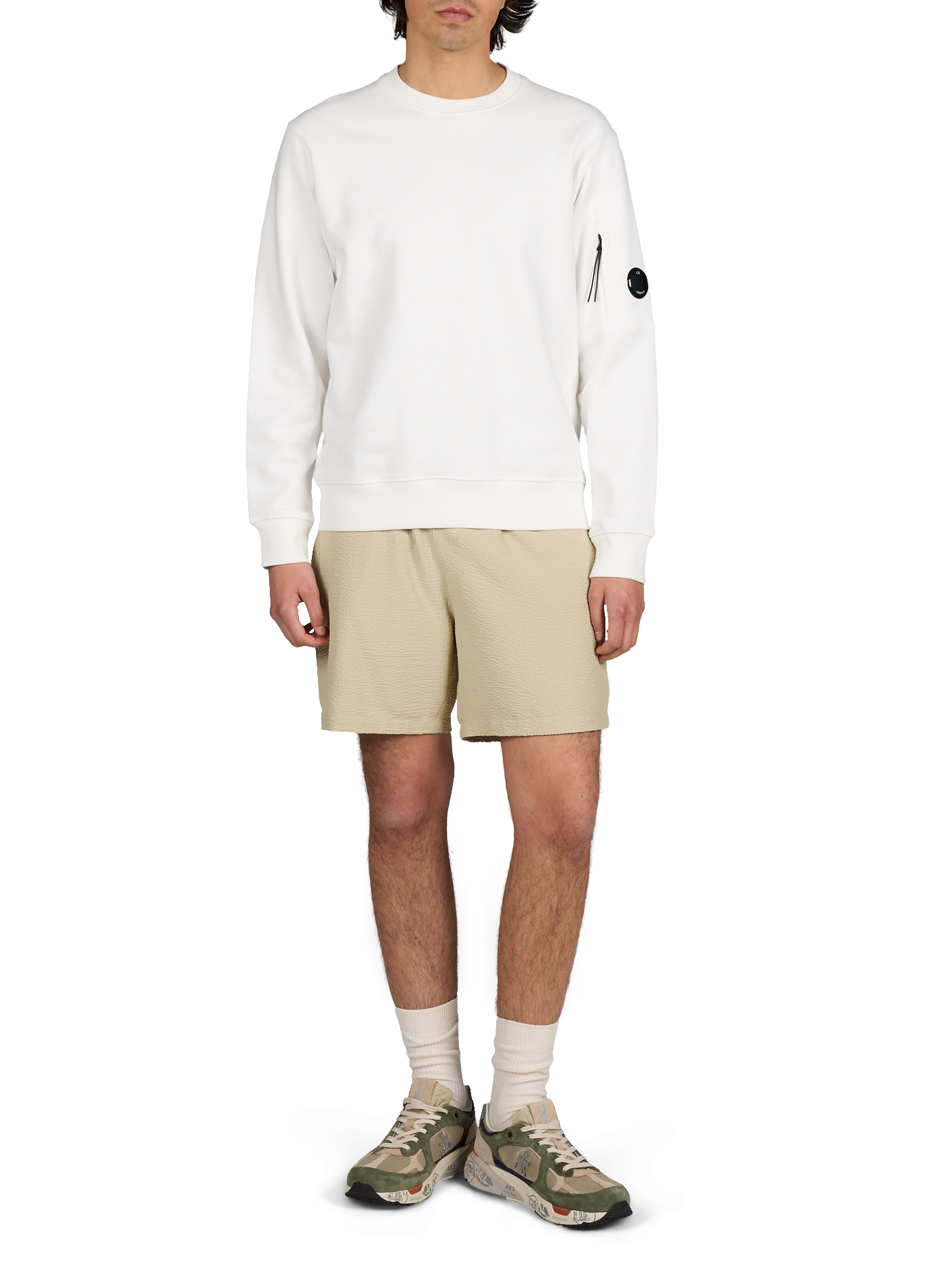 Sudadera de cuello redondo de algodón CP COMPANY Blanco