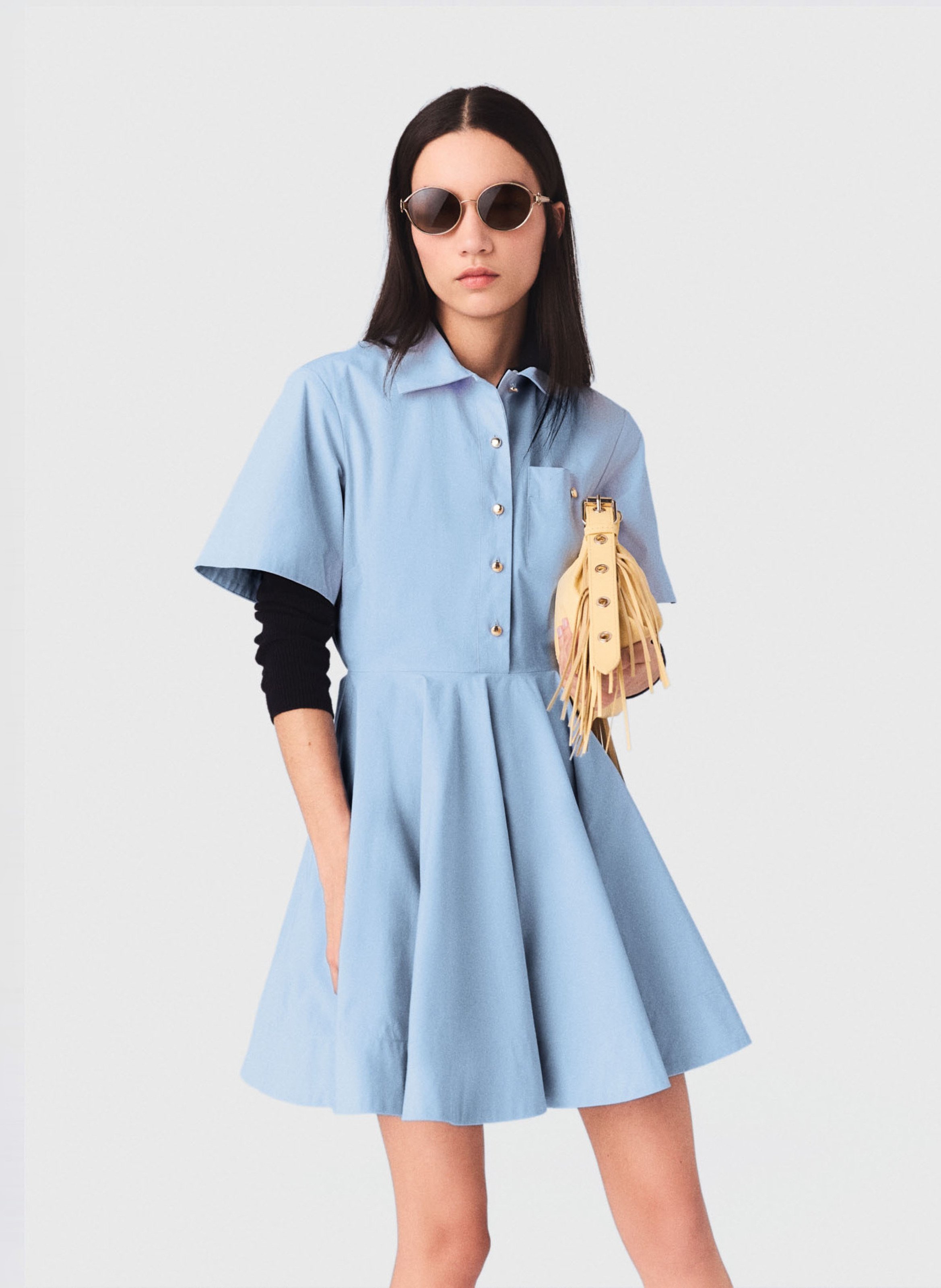 Robe courte évasée en coton mélangé Bleu