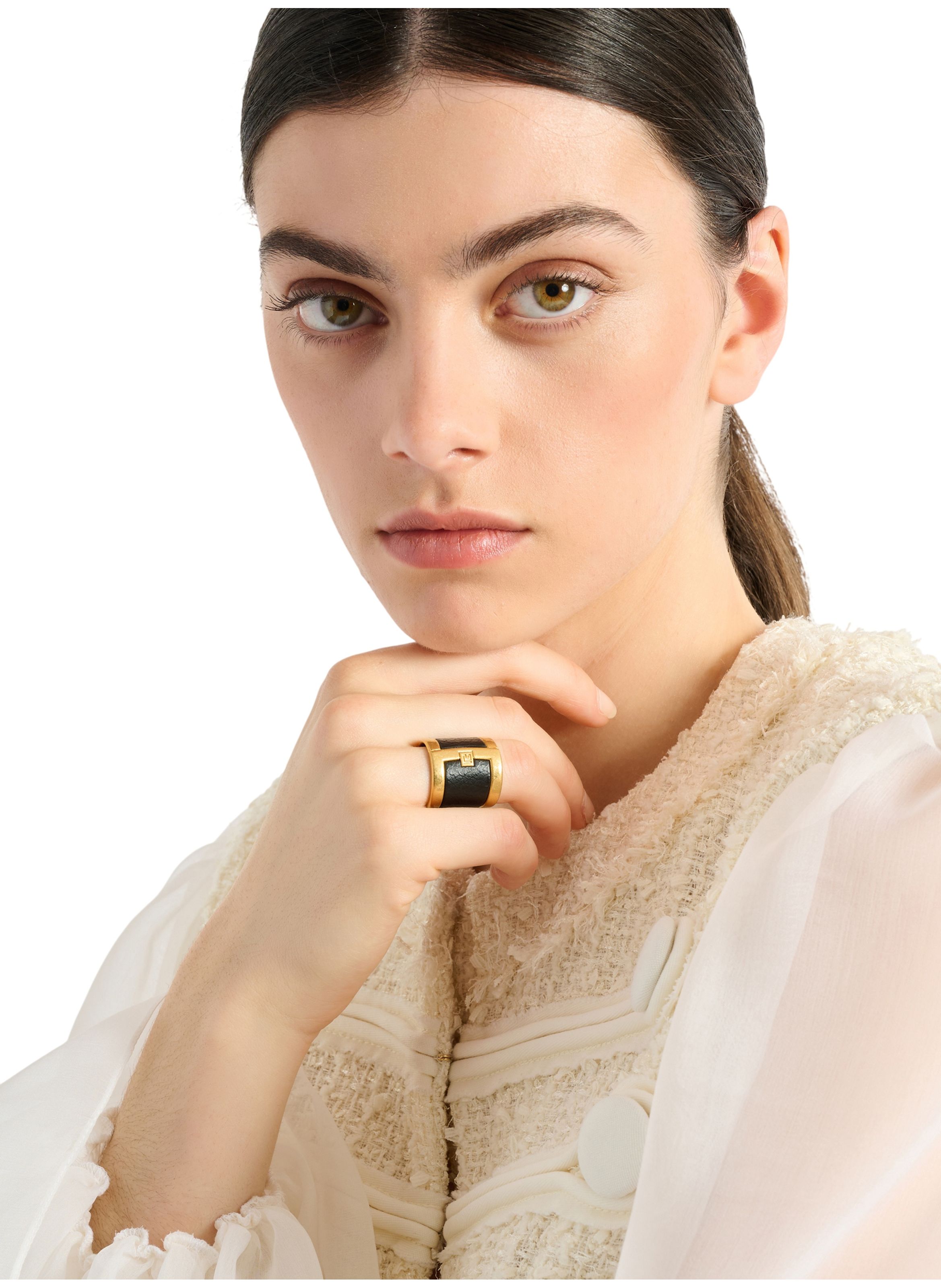 Bague anthem en laiton et résine BALMAIN Noir