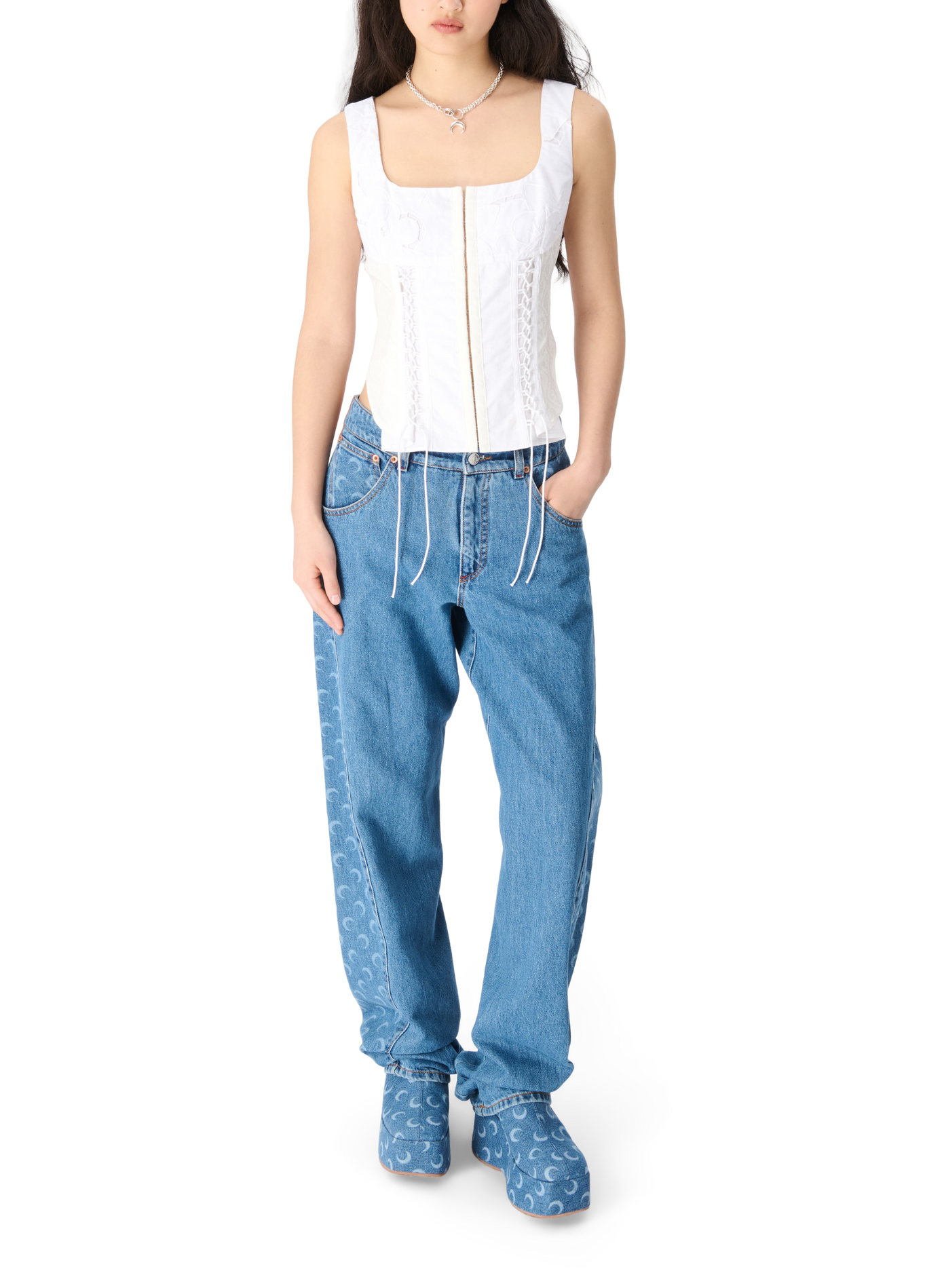 Moon laser denim curved jeans MARINE SERRE Blue