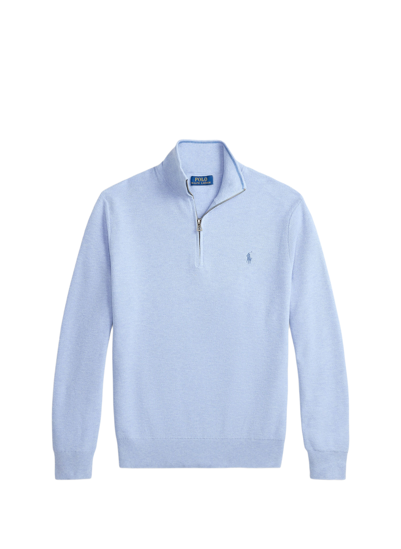 Cotton textured knit zip-up sweater. POLO RALPH LAUREN Blue