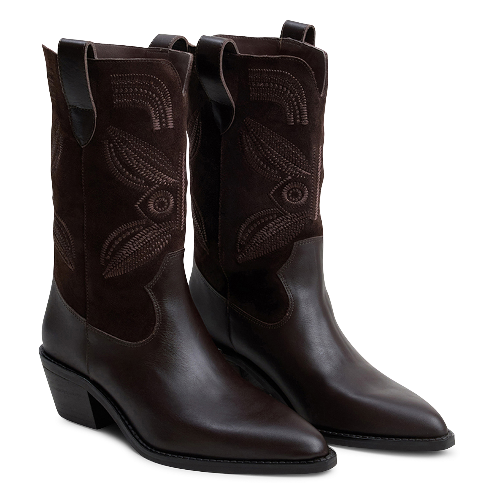 Bottes à bouts pointus et surpiqures en cuir tatiana JONAK Marron