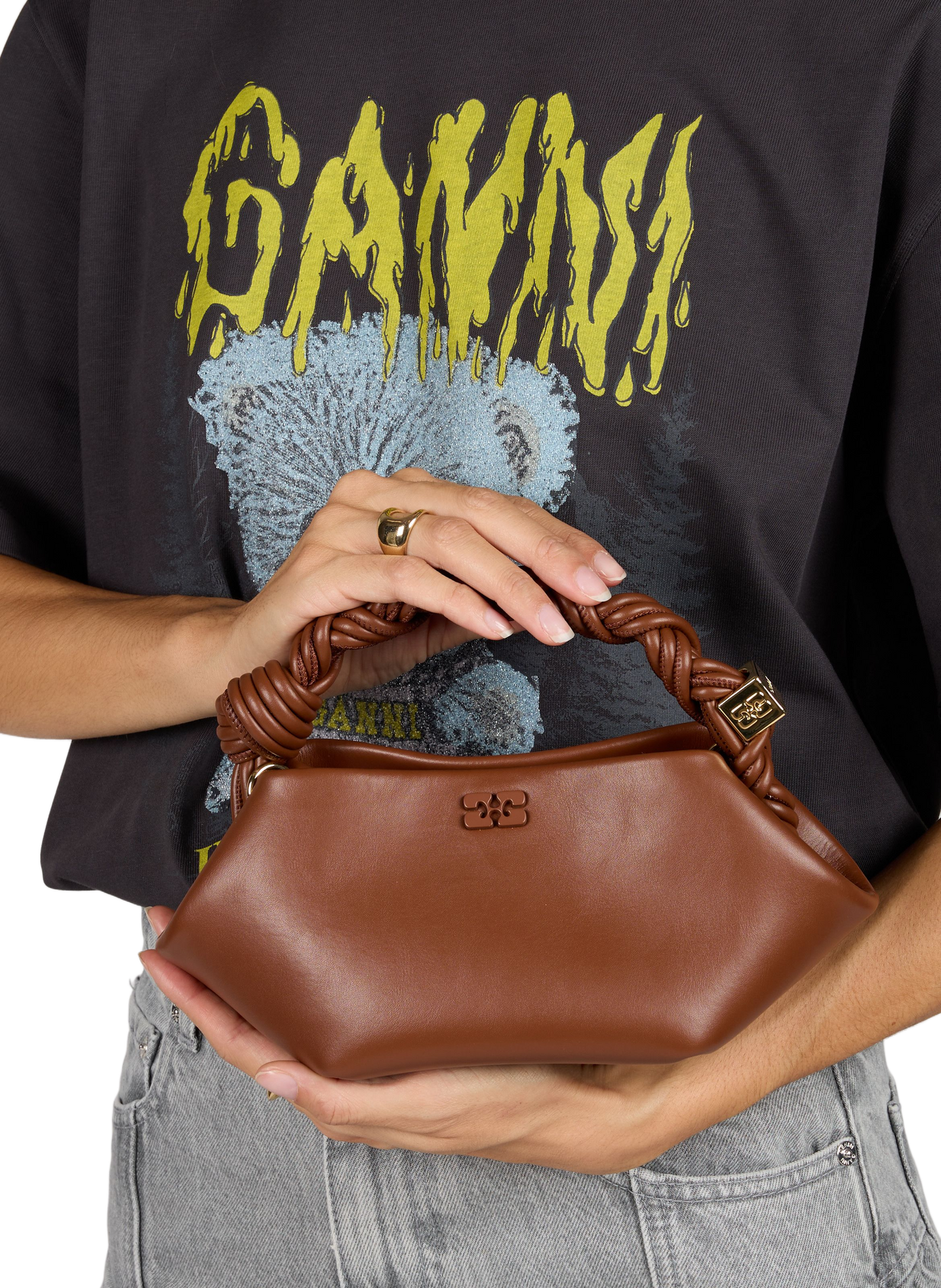 Mini Bou leather blend bag GANNI Red
