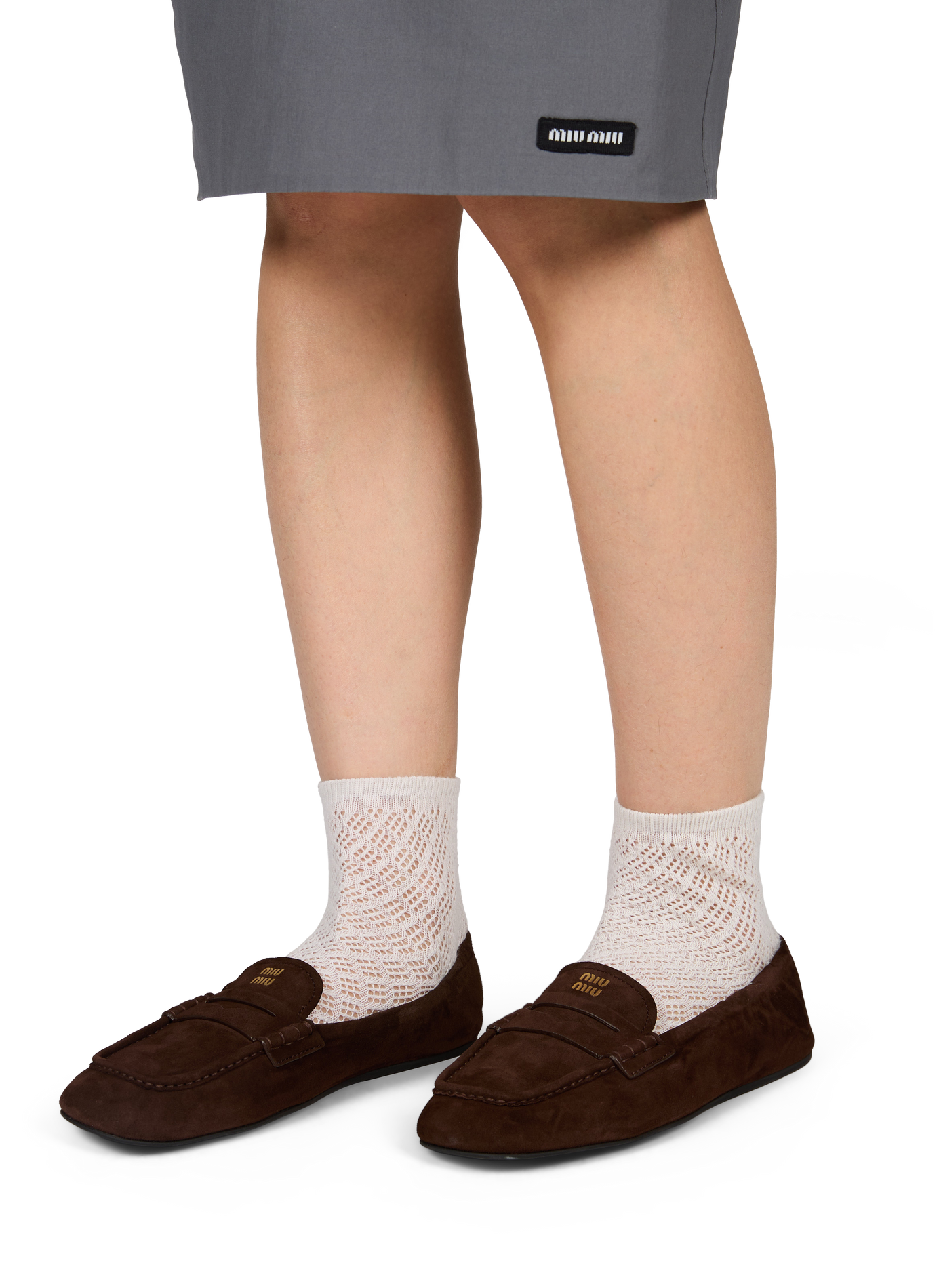 Gathered suede lambskin loafers MIU MIU Brown
