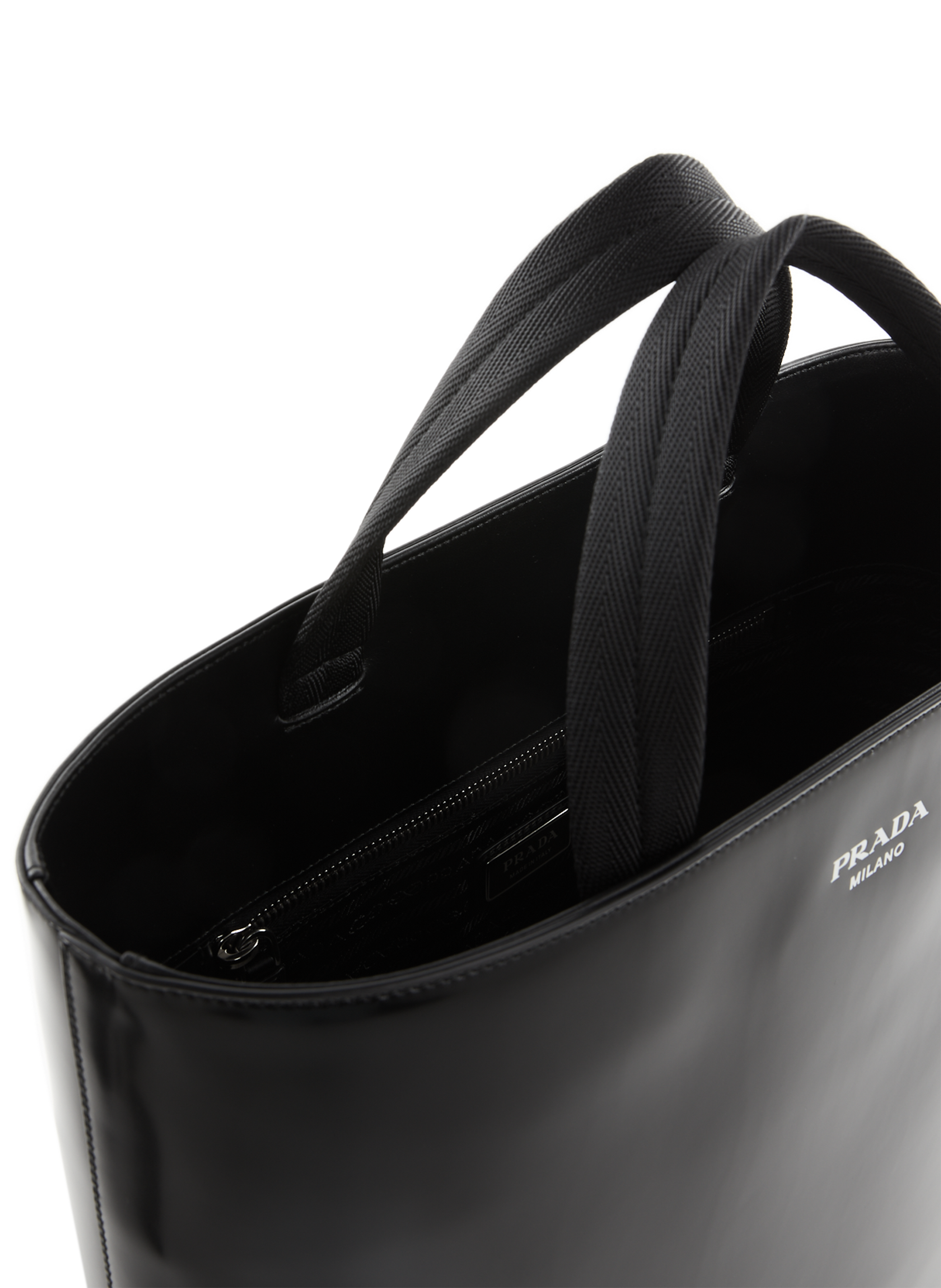 Leather shopping bag with flask PRADA Black