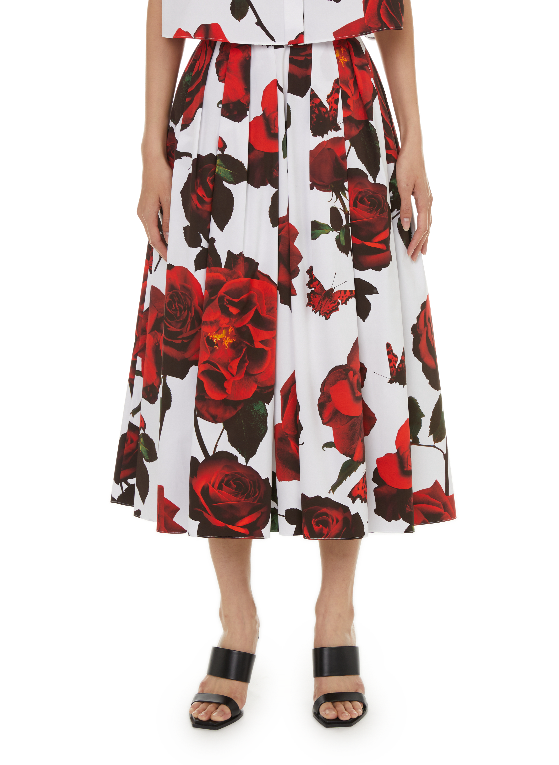 ALEXANDER MCQUEEN Jupe midi plissé à motif fleurs Multicolore