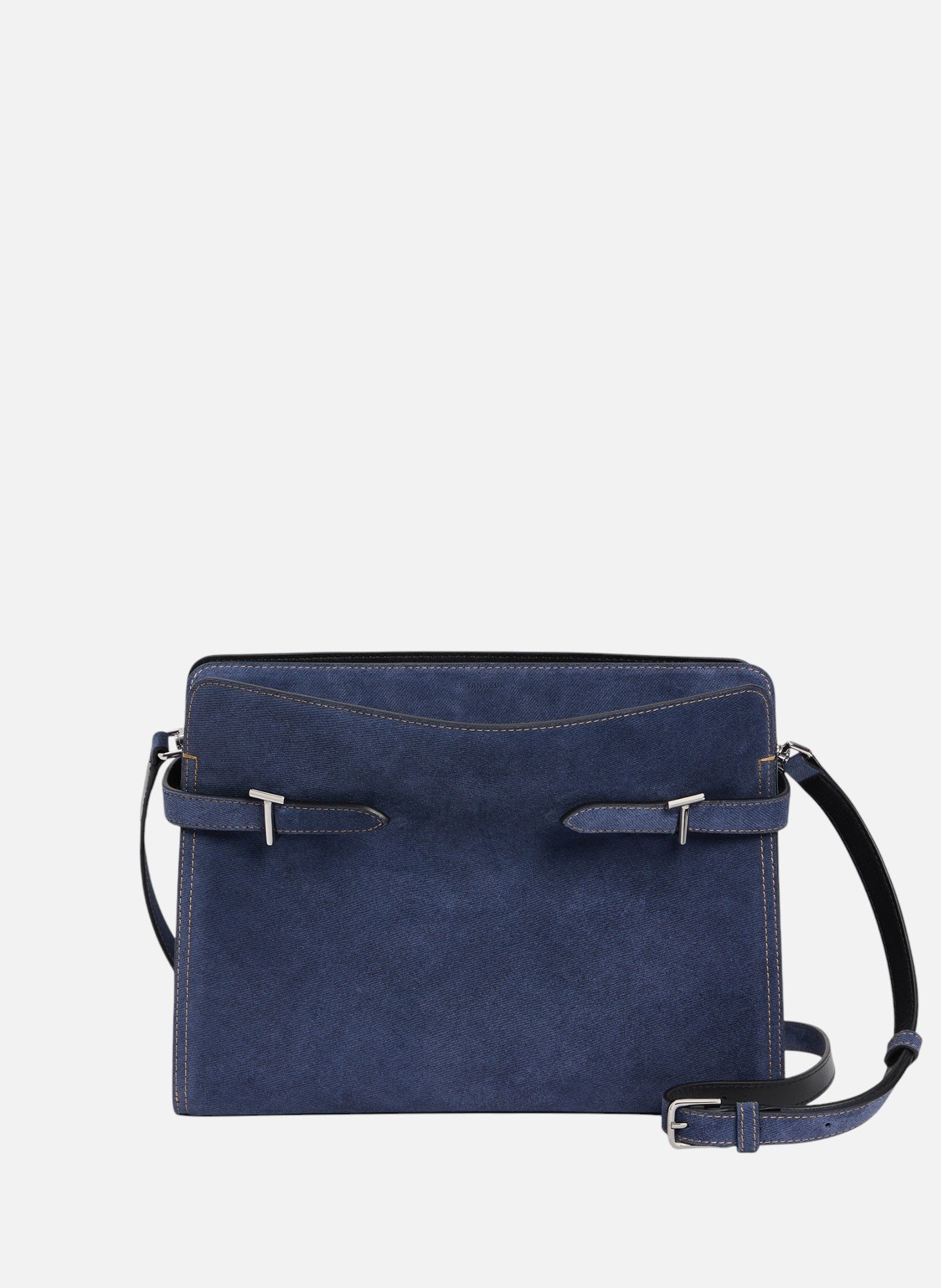 Sac porté épaule grand modèle emie en cuir suède effet denim LE TANNEUR Noir