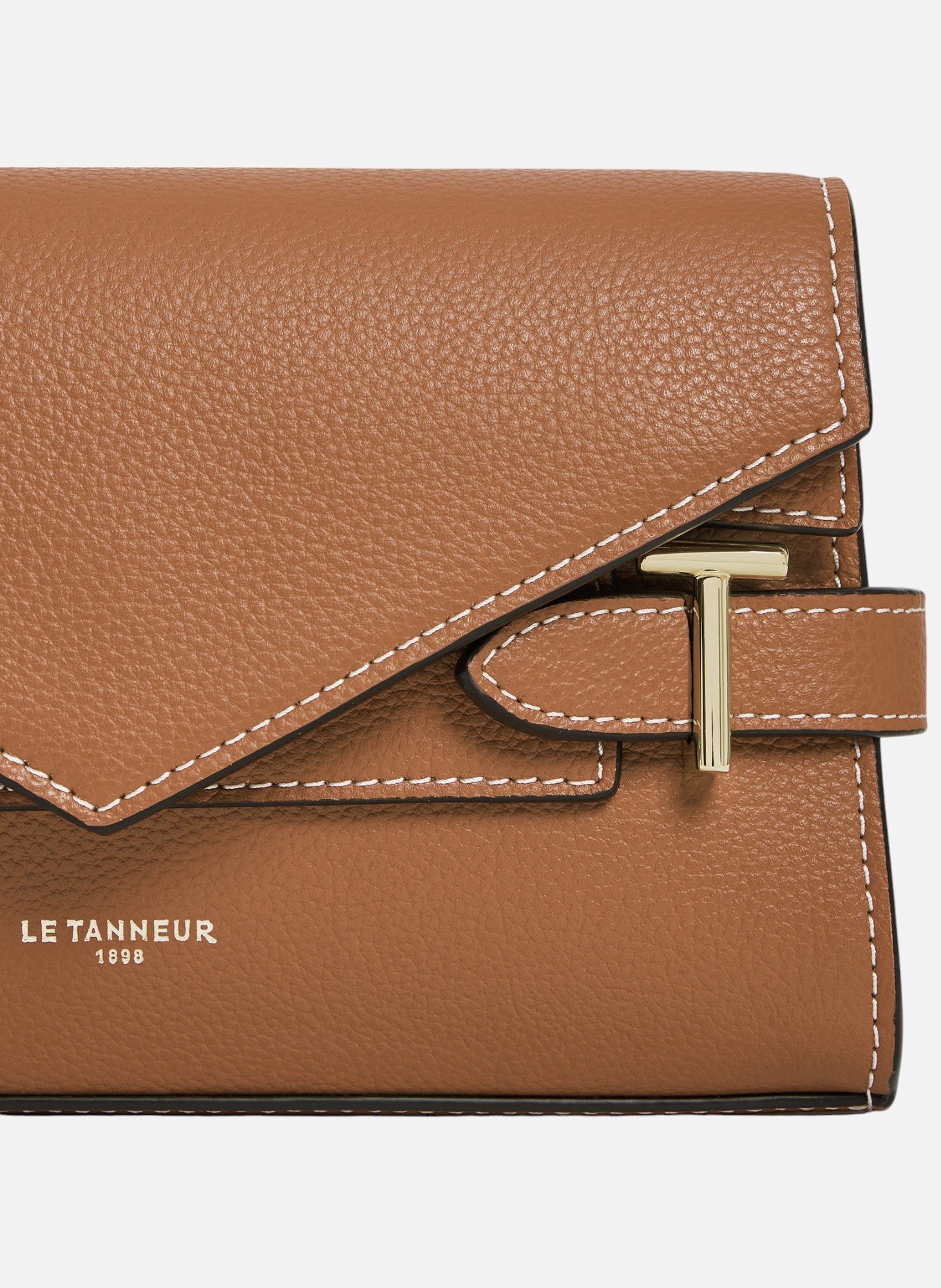 Sac pochette avec bandoulière double rabat emilie en cuir grainé Marron