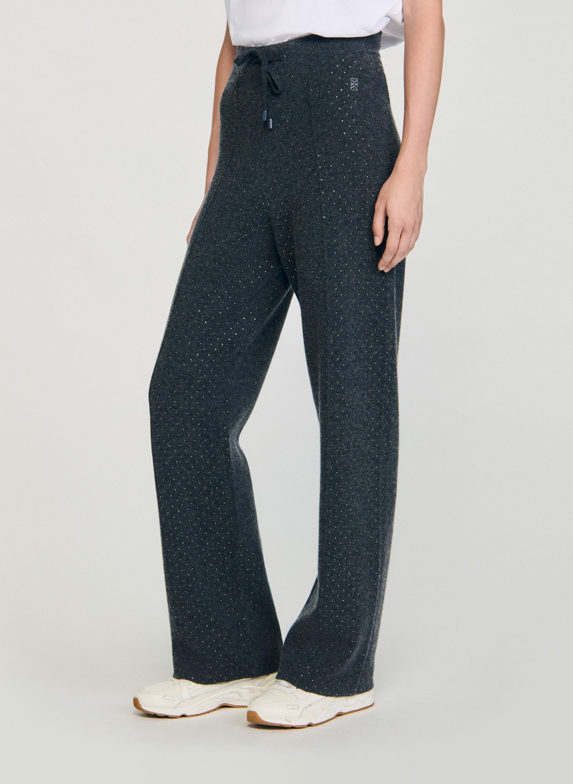 Pantalon large en laine mélangée SANDRO Gris
