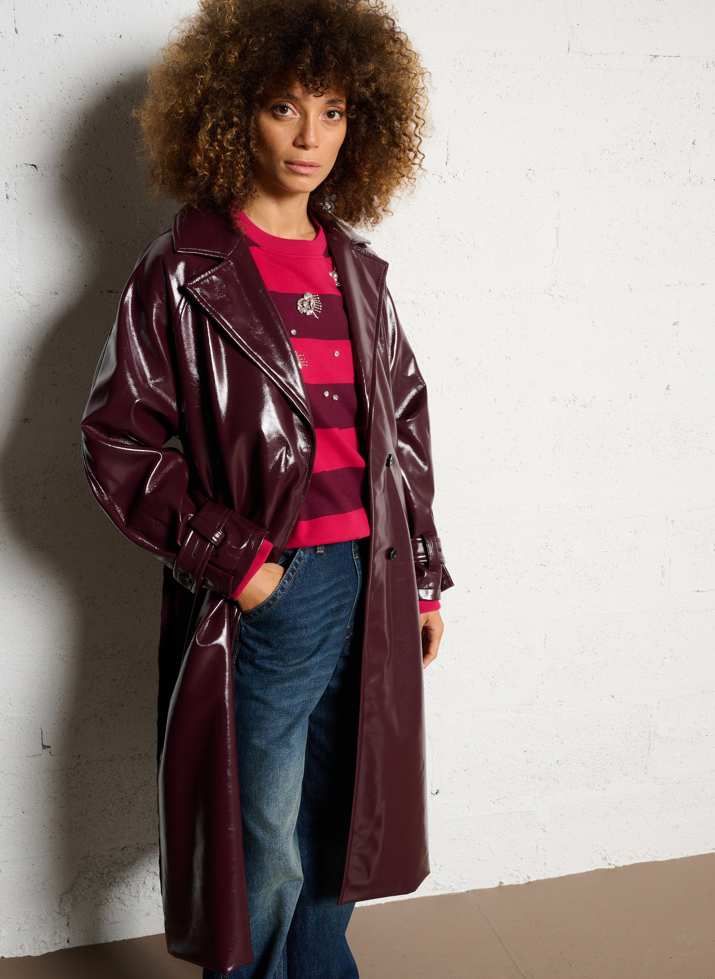 Trench droit col tailleur effet vinyle IKKS Violet