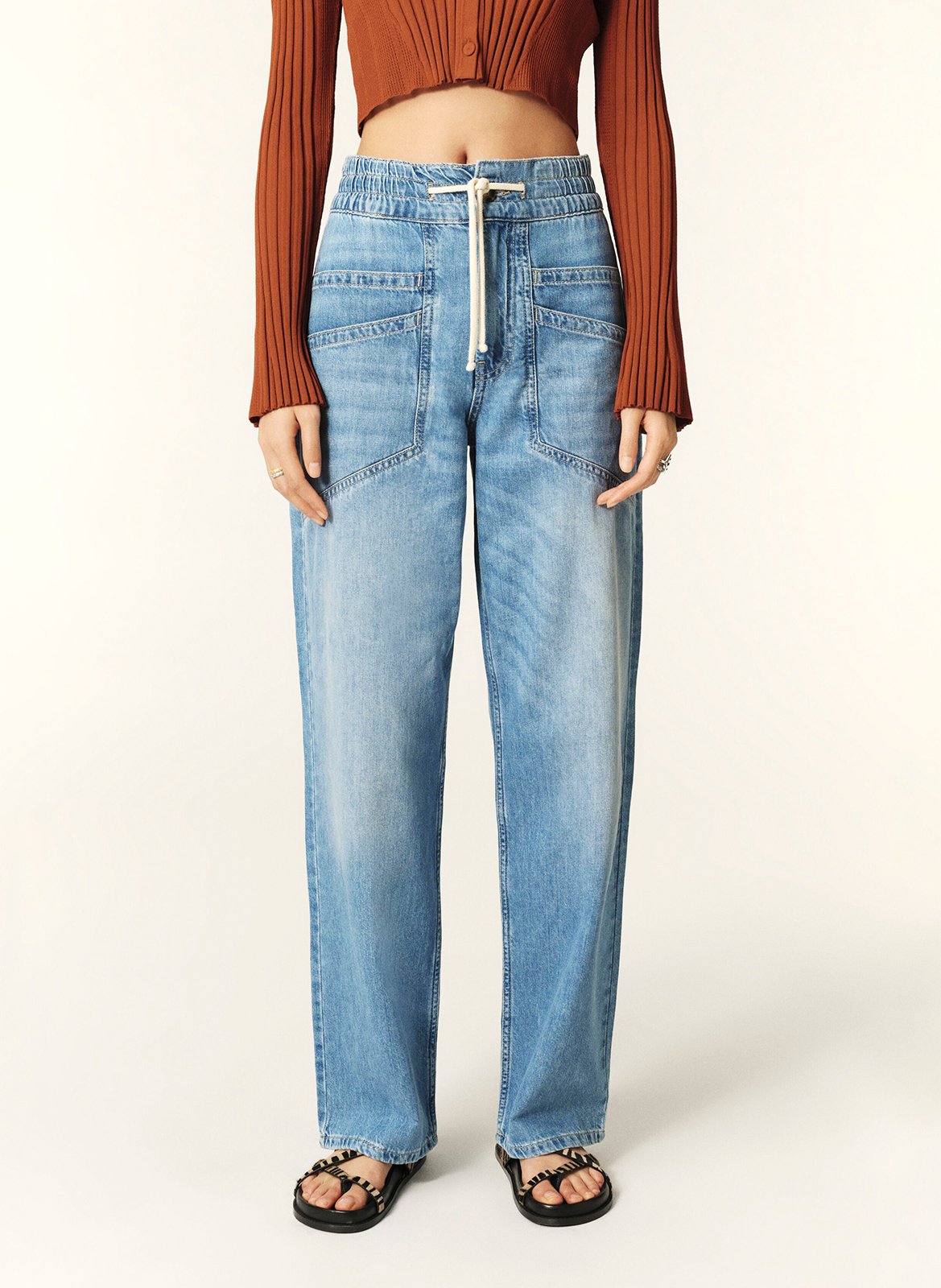 Pantalon large taille haute en coton mima BA&SH Bleu