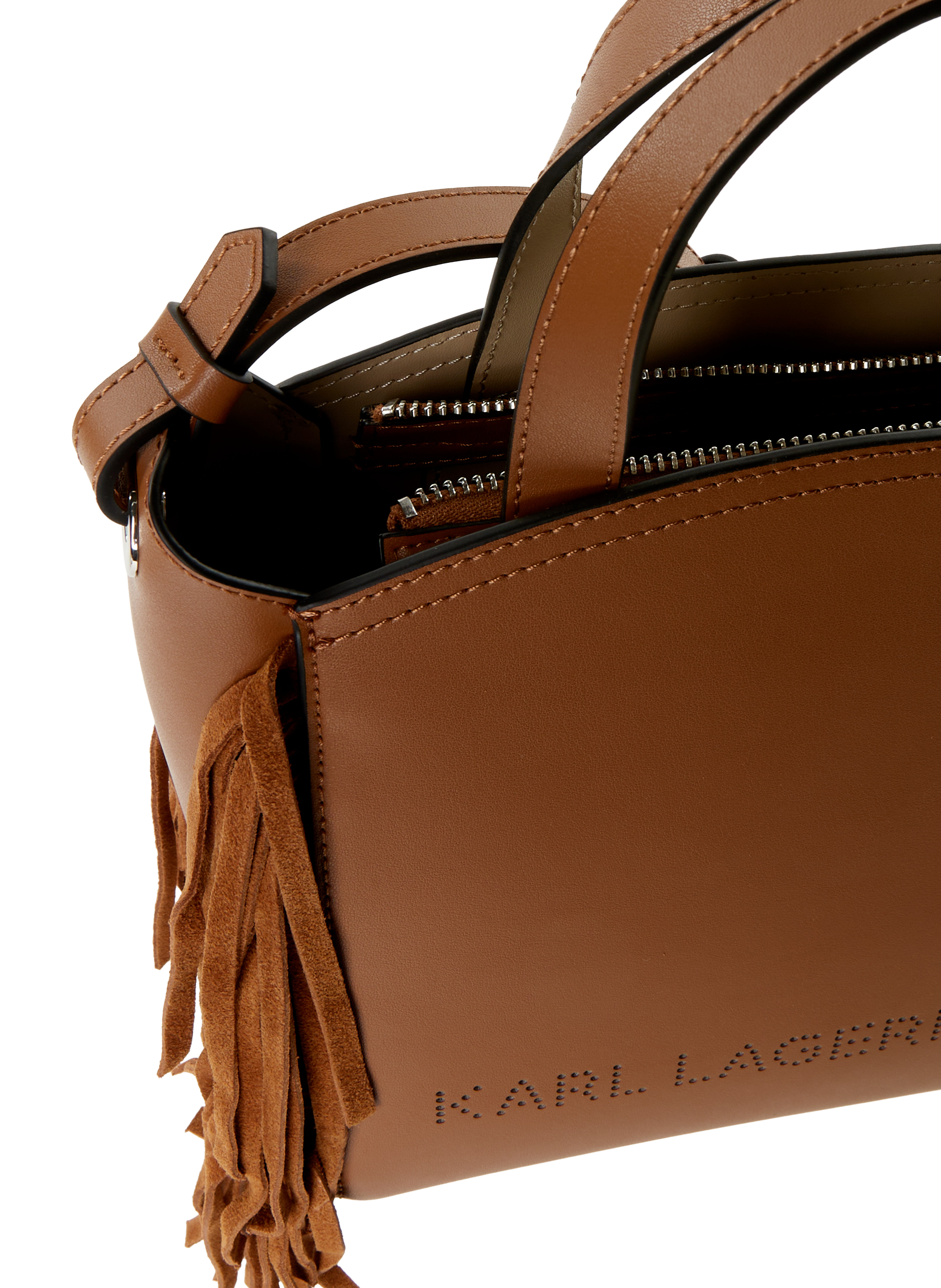 Leather fringe shoulder bag KARL LAGERFELD Brown