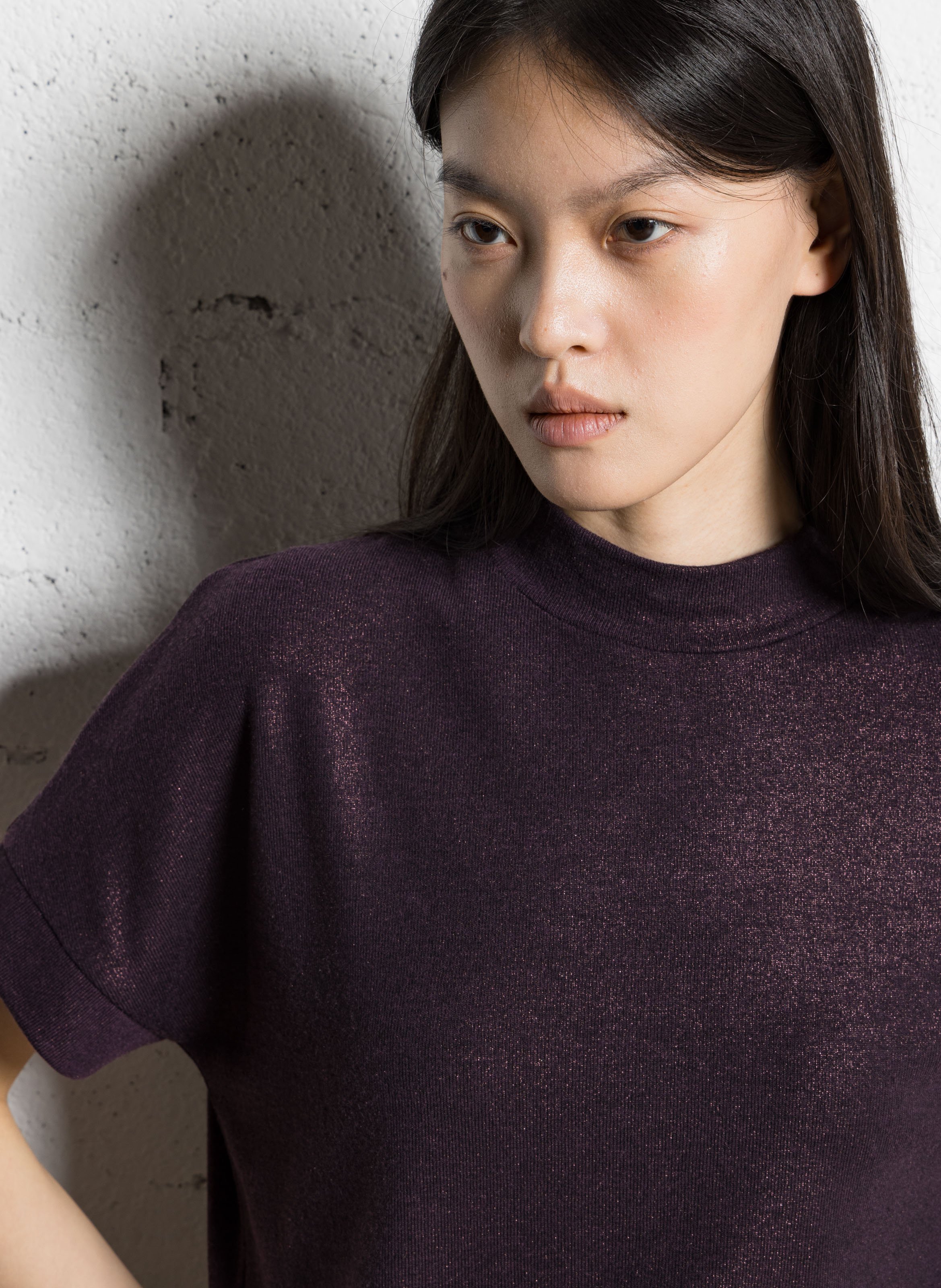 Top oversize col montant en maille IKKS Violet