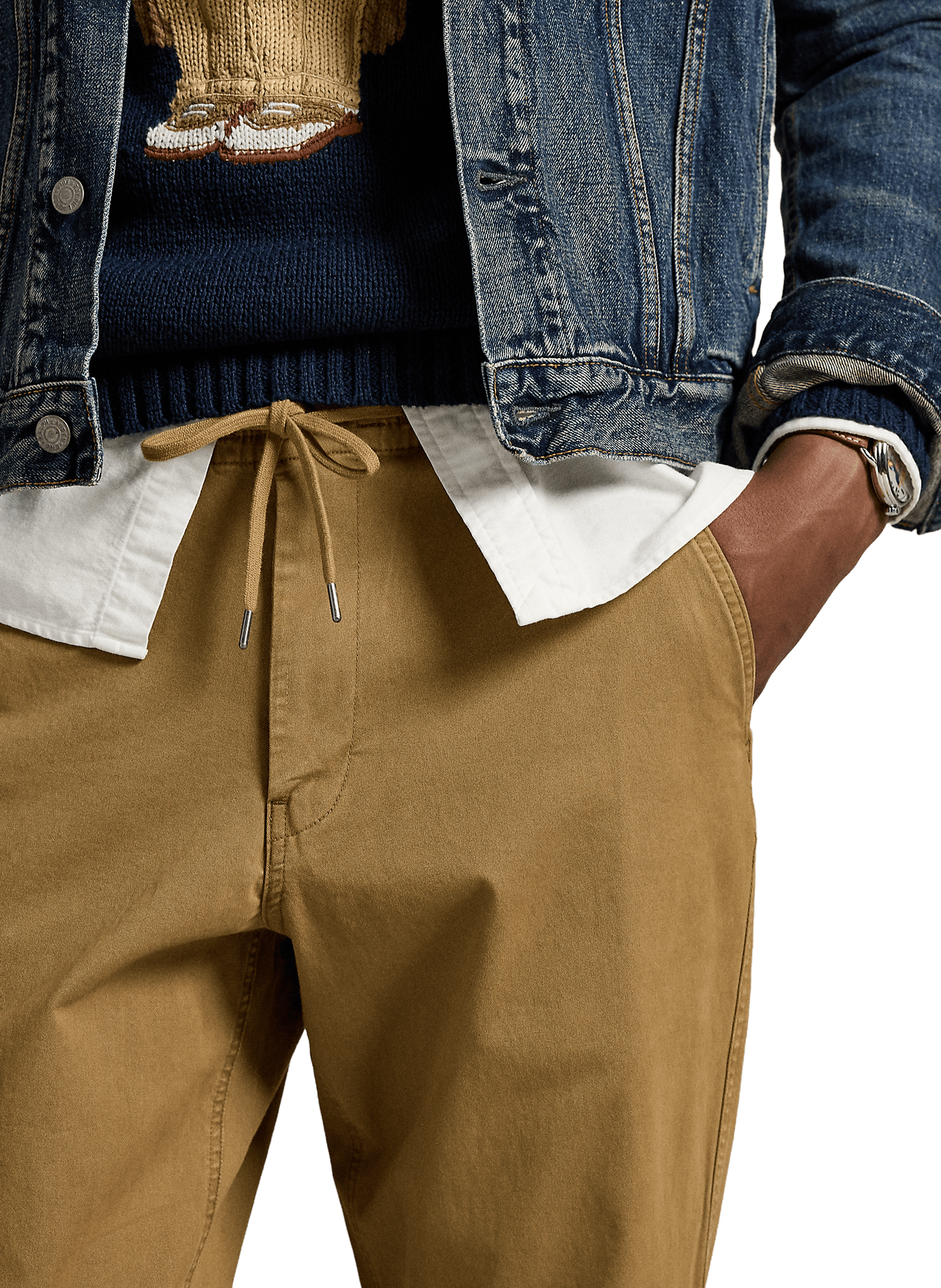 Pantalon droit taille élastiquée en coton POLO RALPH LAUREN Beige