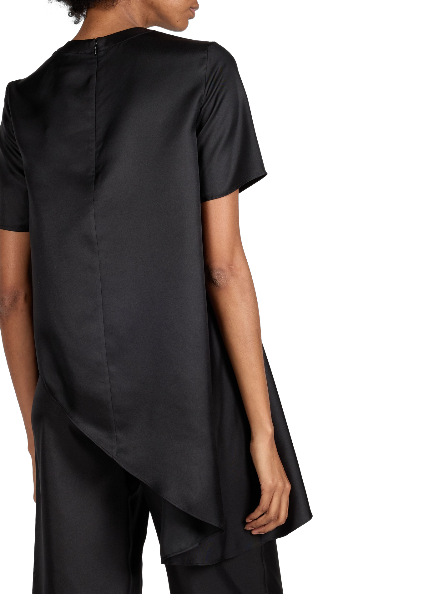 Silk short-sleeve asymmetric top LOULOU DE SAISON Black