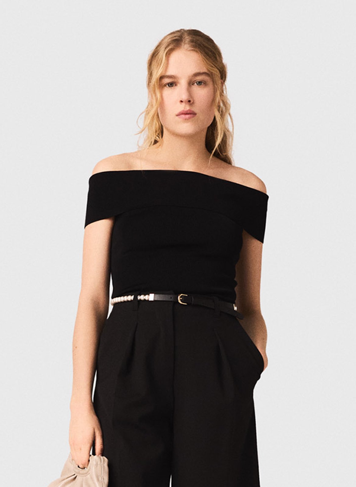 Top col bardot MAJE Noir