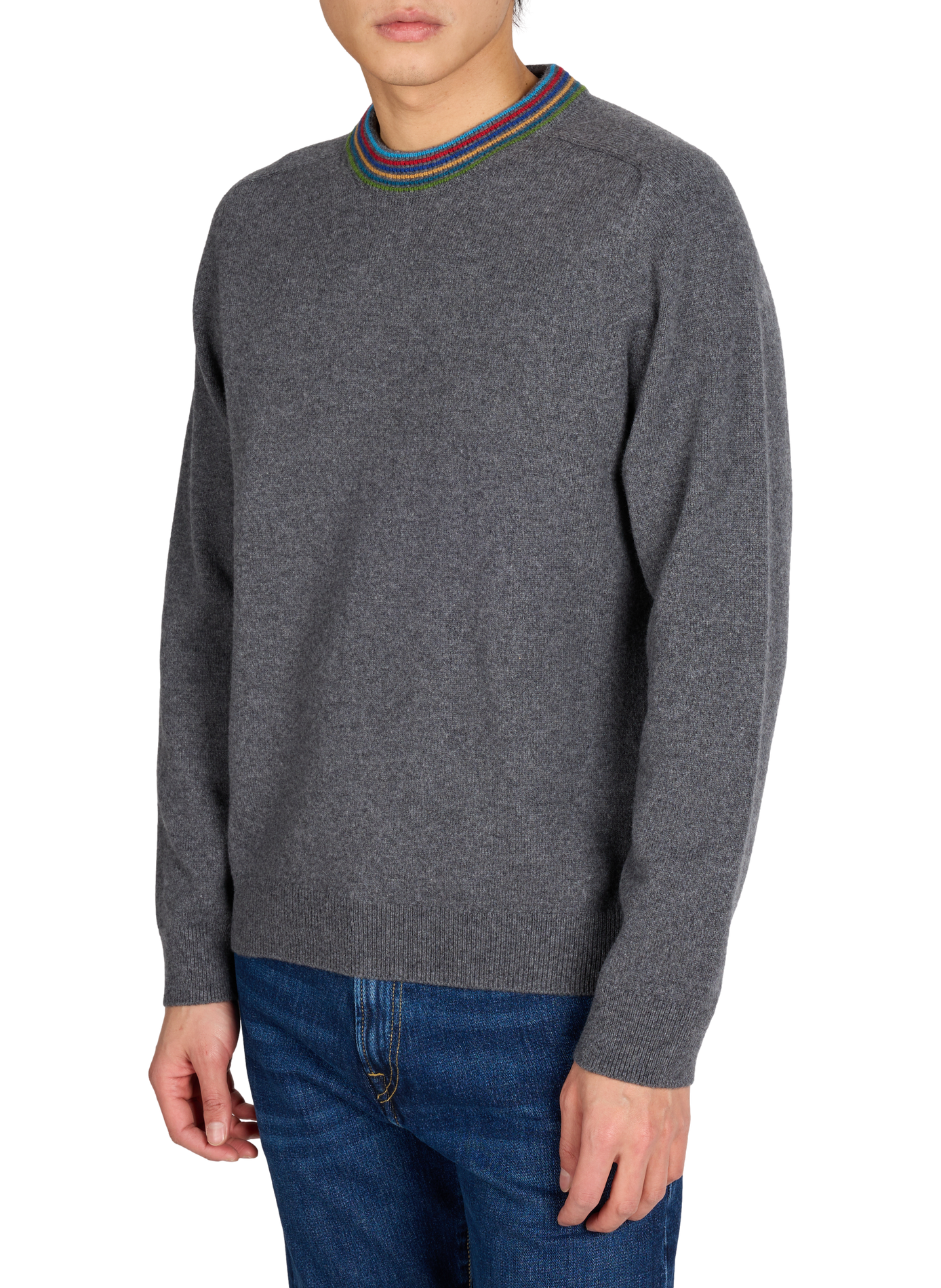 Straight fit sweater with printed merino wool collar PAUL SMITH Grey
