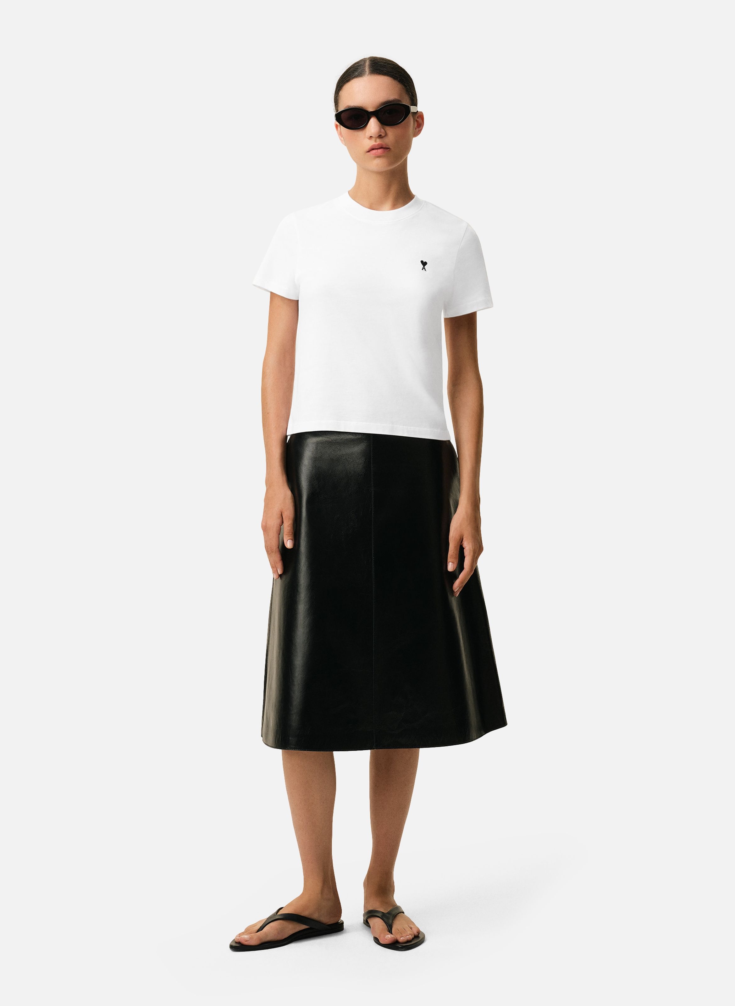 T-shirt Ami De Coeur Croppé En Coton AMI PARIS Blanc