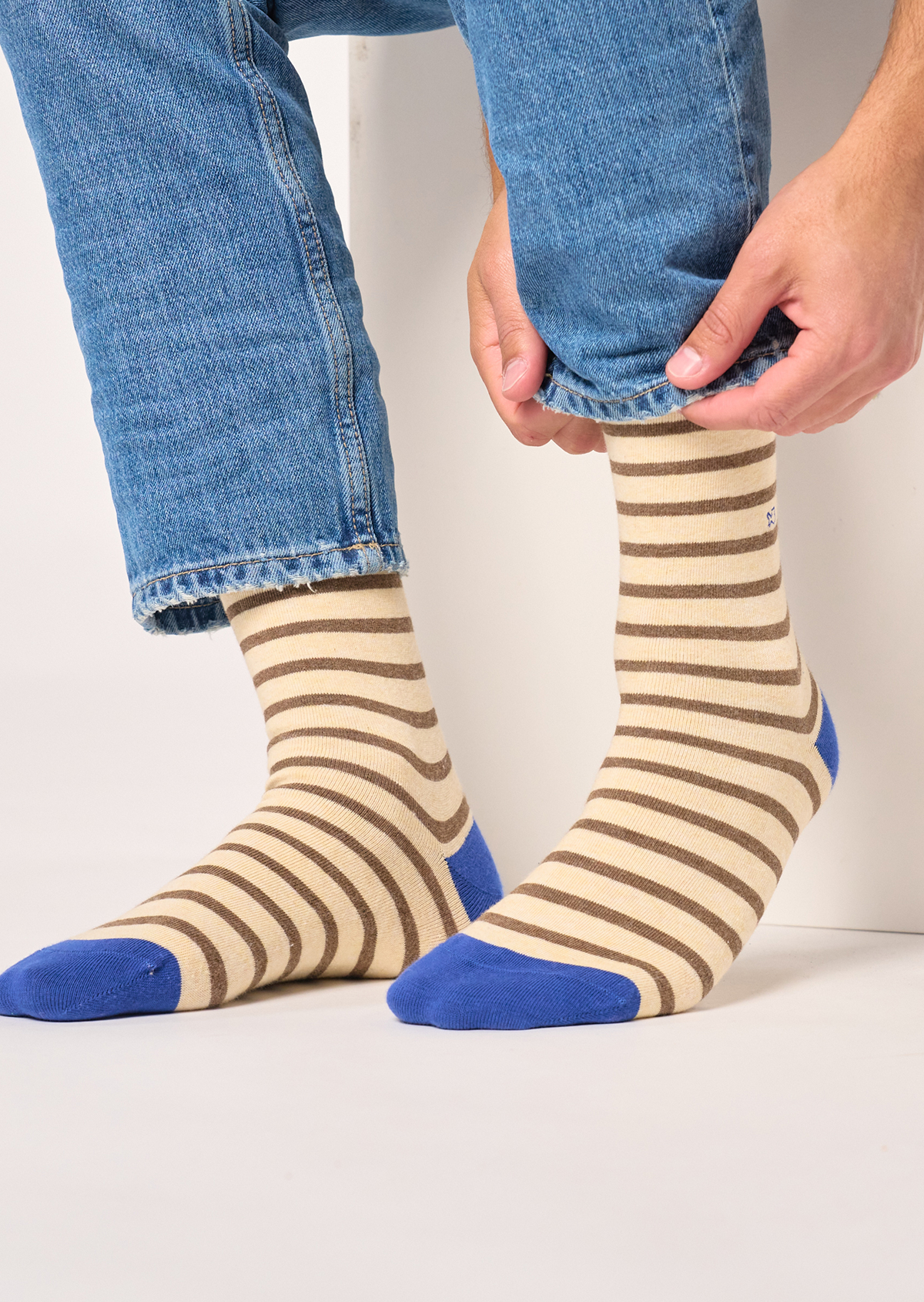 Chaussettes en coton peigné à rayures larges BILLYBELT Beige