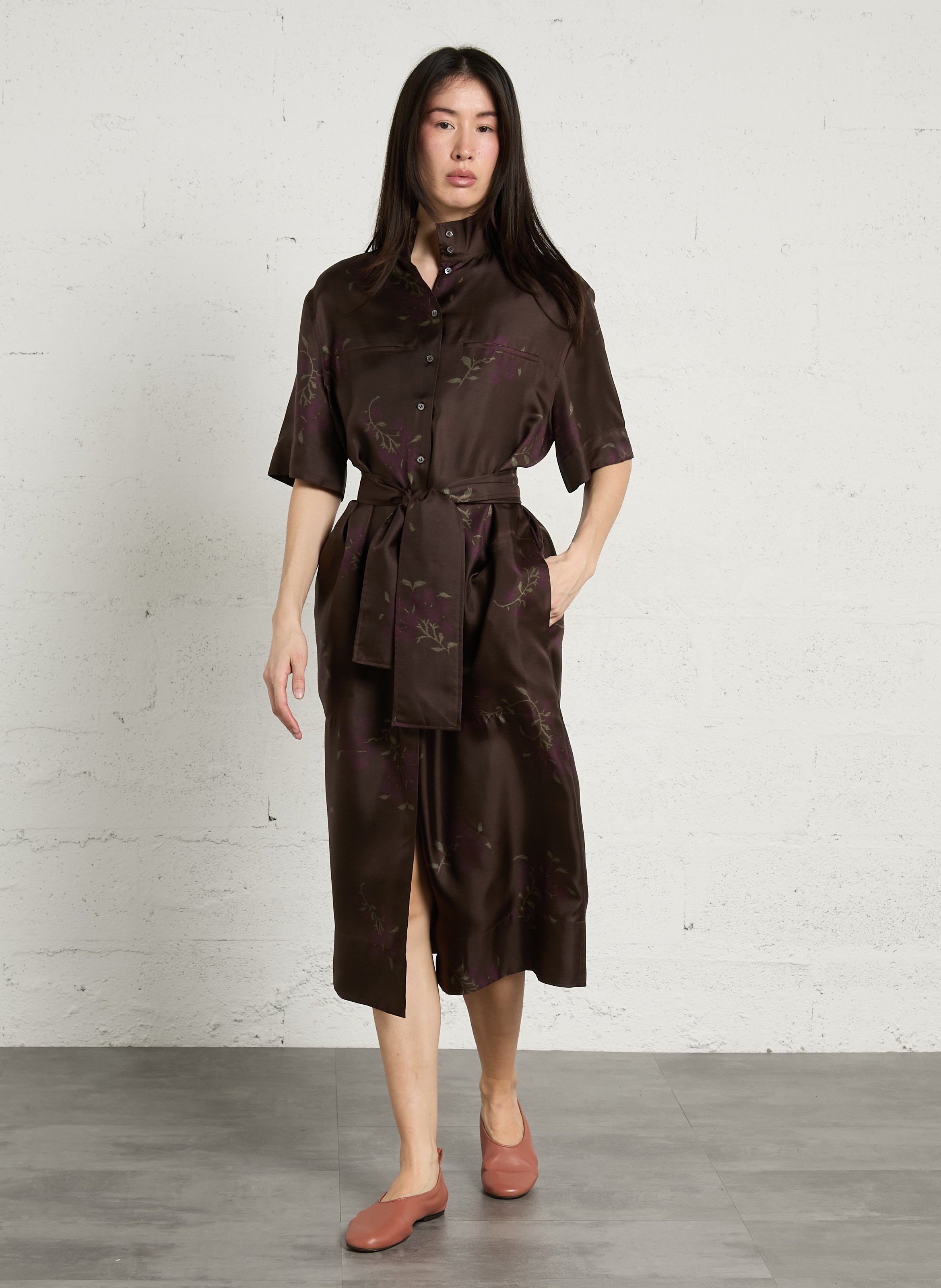 Robe midi col mao en soie witty SOEUR Marron