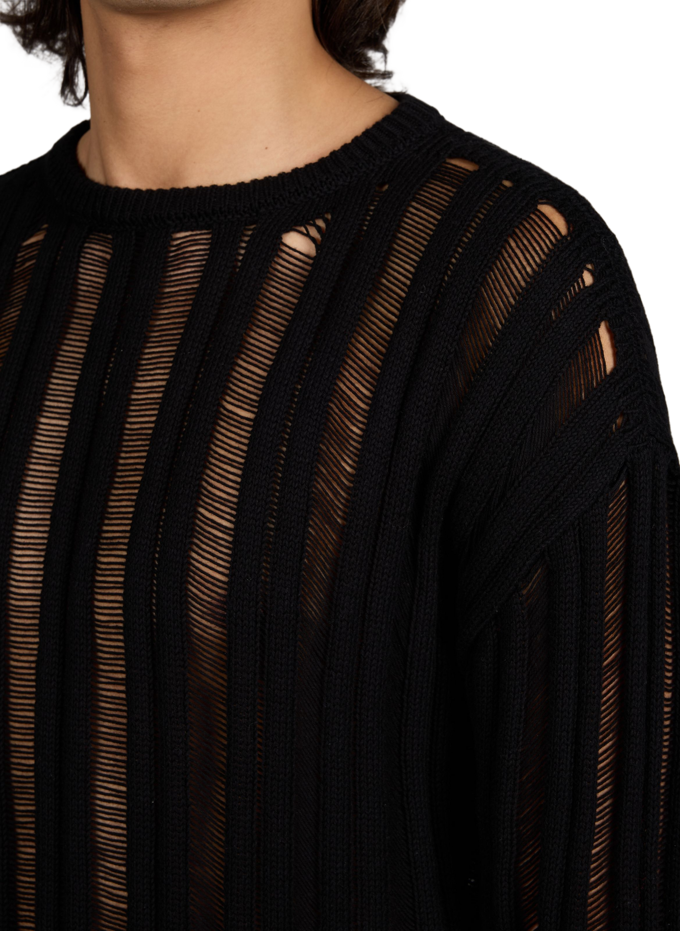 Oversized cotton and wool knit sweater ANN DEMEULEMEESTER Black