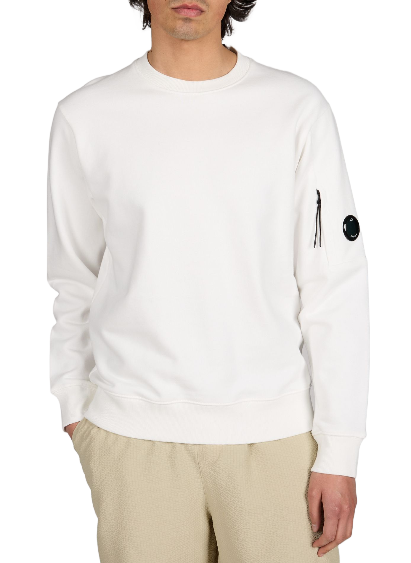 Sudadera de cuello redondo de algodón CP COMPANY Blanco