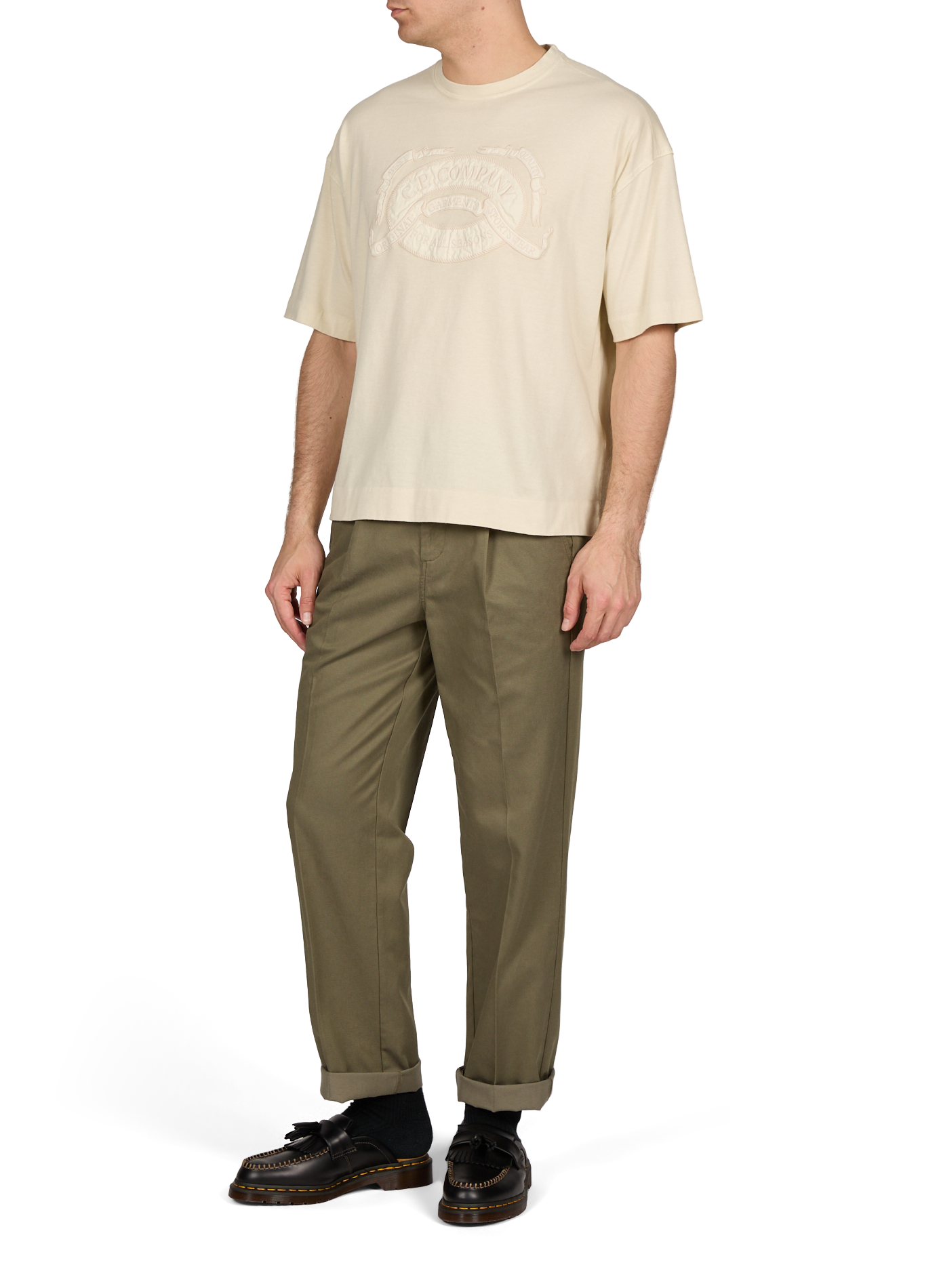 Oversized round neck cotton t-shirt CP COMPANY Beige
