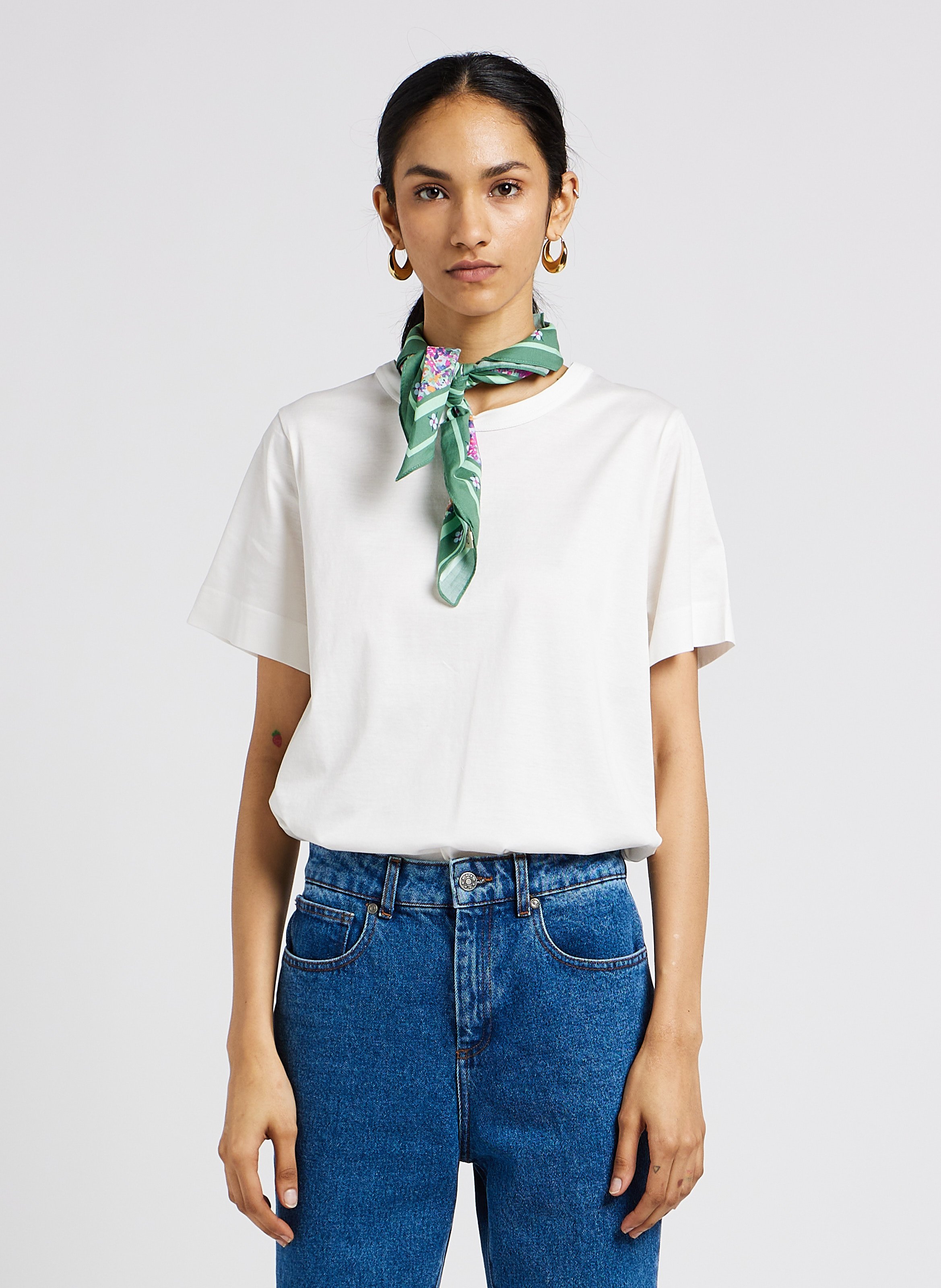 Tee shirt à col rond en coton basic SOEUR Blanc